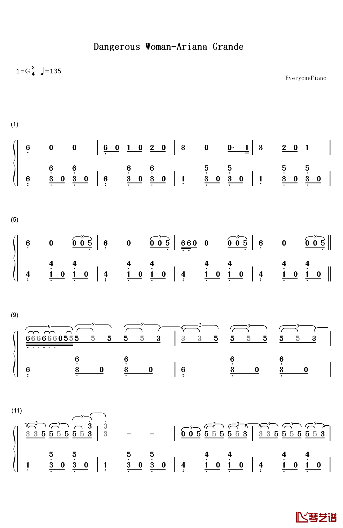 dangerous woman钢琴简谱-数字双手-ariana grande1