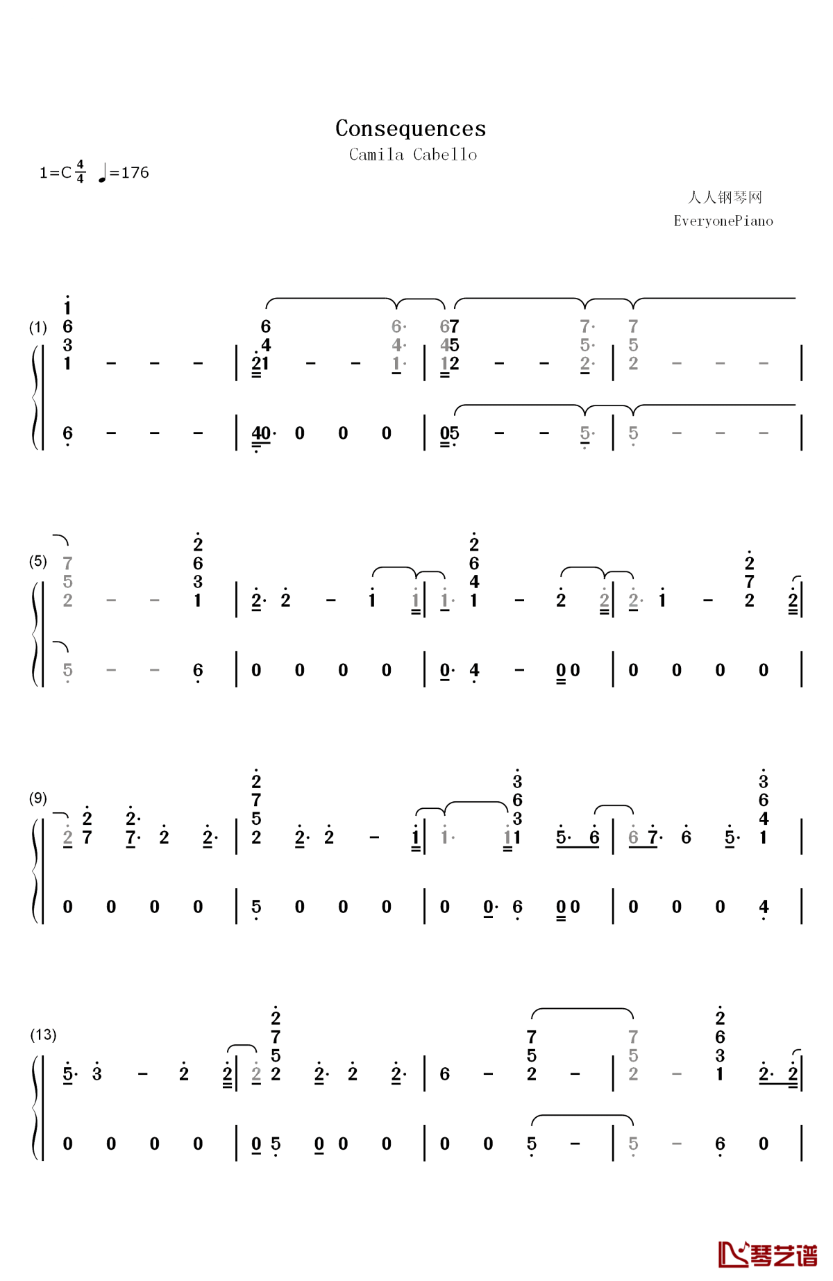 consequences–camila cabello钢琴简谱-数字双手-camila cabello1