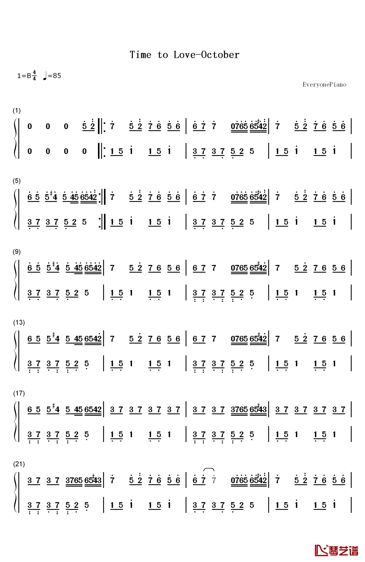time to love钢琴简谱-数字双手-october1