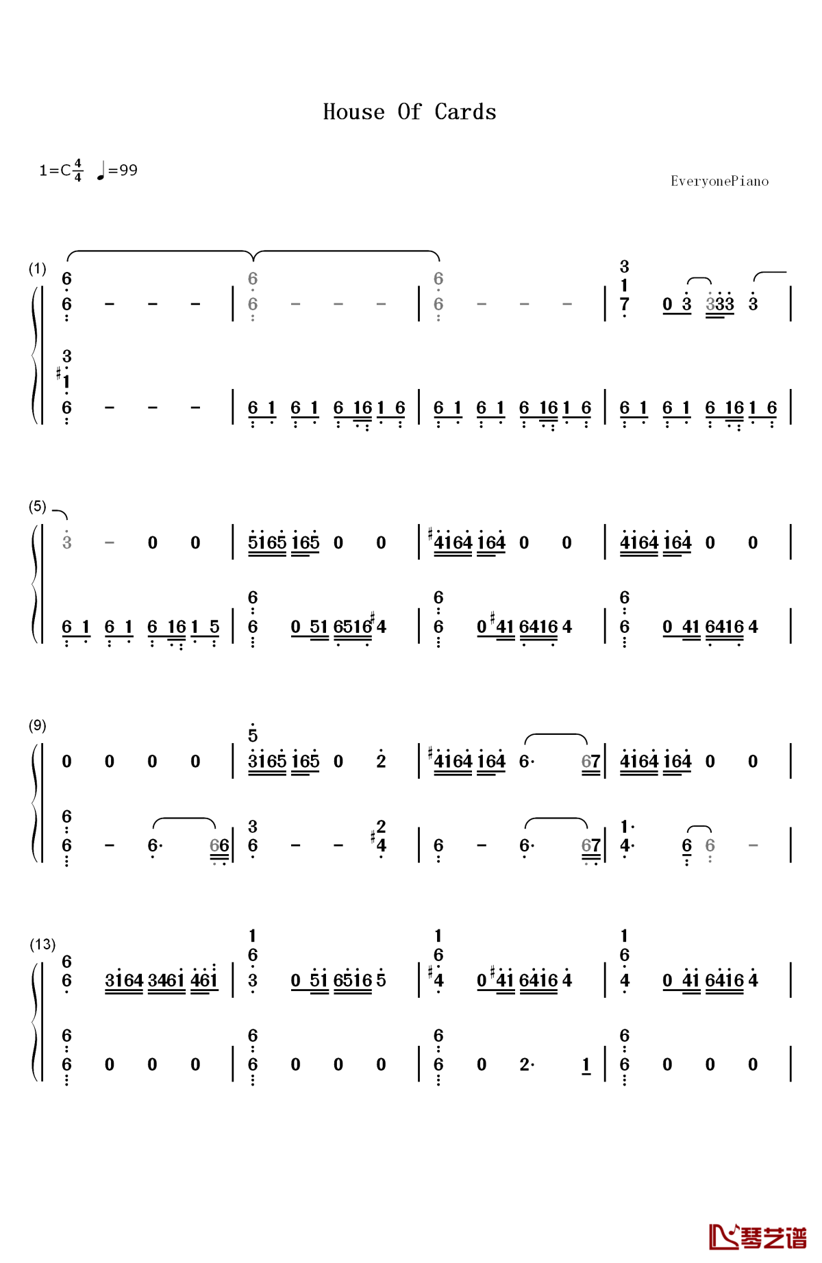 house of cards钢琴简谱-数字双手-jeff beal1