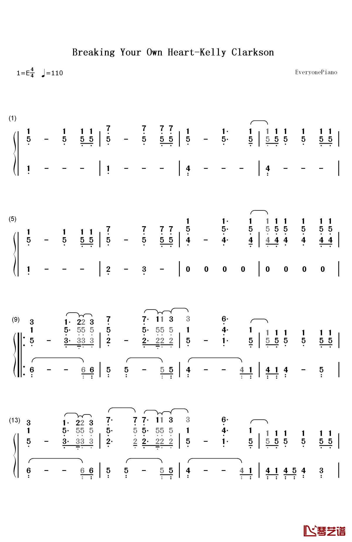 breaking your own heart钢琴简谱-数字双手-kelly clarkson1