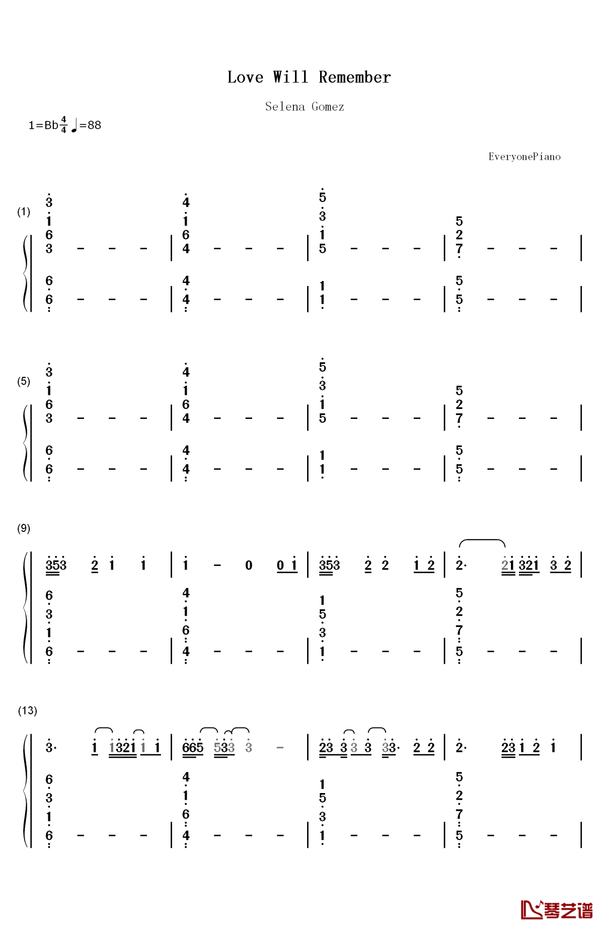 love will remember钢琴简谱-数字双手-selena gomez1