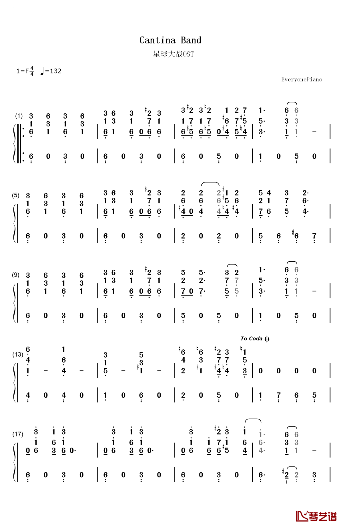 cantina band钢琴简谱-数字双手-john williams　1