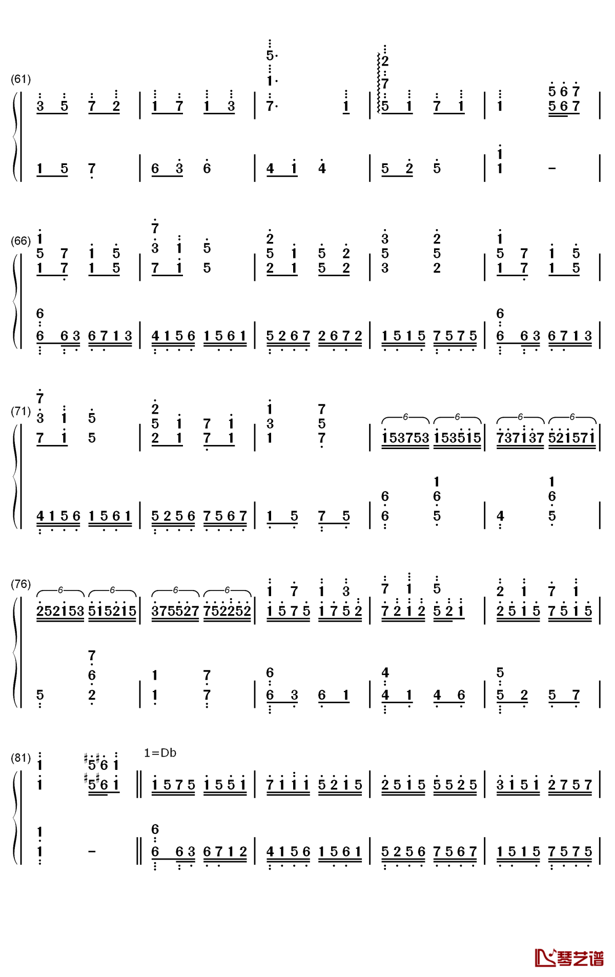 银河赴约钢琴简谱-数字双手-cmj3