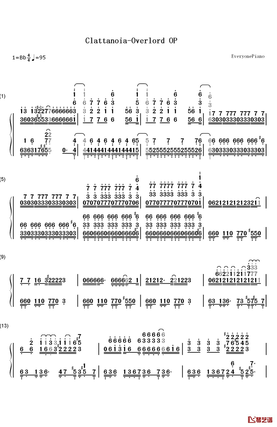 clattanoia钢琴简谱-数字双手-oxt（大石昌良×tom-h@ck）1