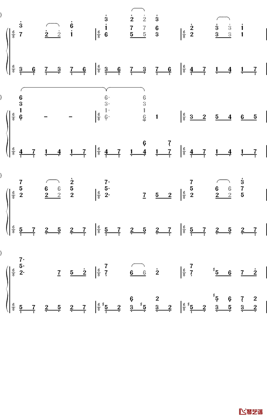 绯想天钢琴简谱-数字双手-东方project3