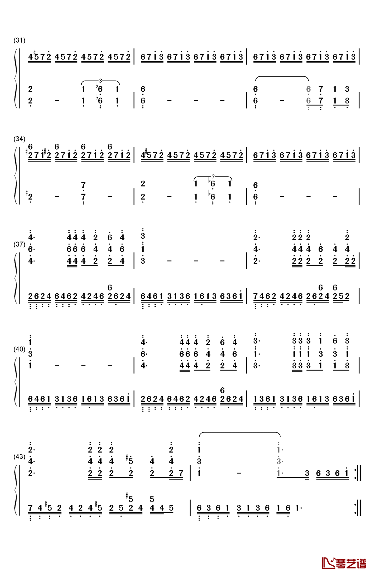 farewell hyrule king钢琴简谱-数字双手-永田権太3