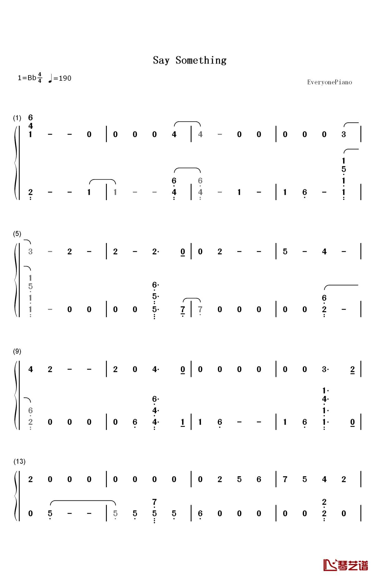 say something钢琴简谱-数字双手-justin timberlake1