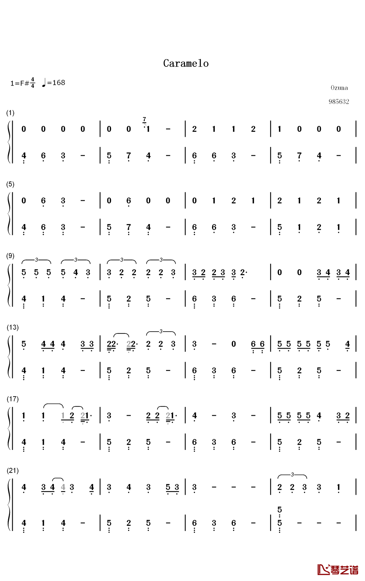 caramelo钢琴简谱-数字双手-ozuna1