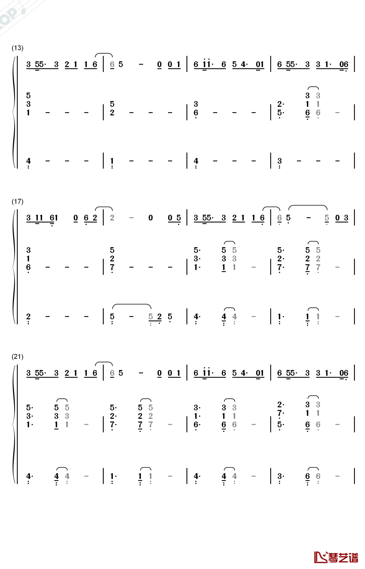 18钢琴简谱-数字双手-邓紫棋2