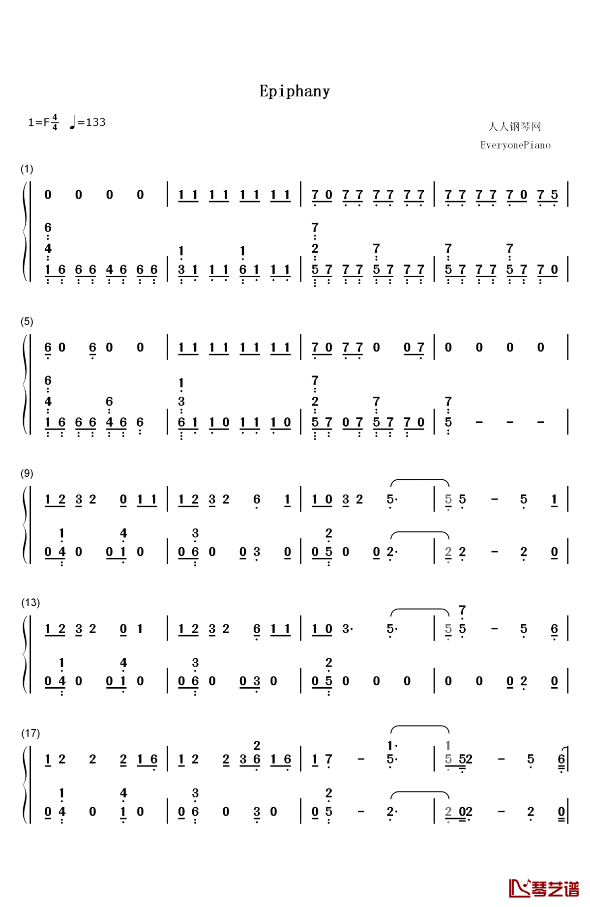 epiphany钢琴简谱-数字双手-防弹少年团1