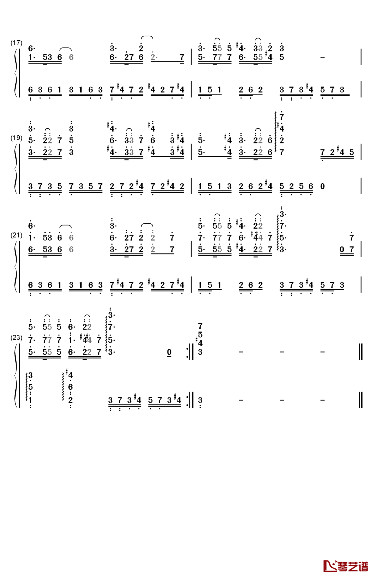 浩瀚钢琴简谱-数字双手-张杰2