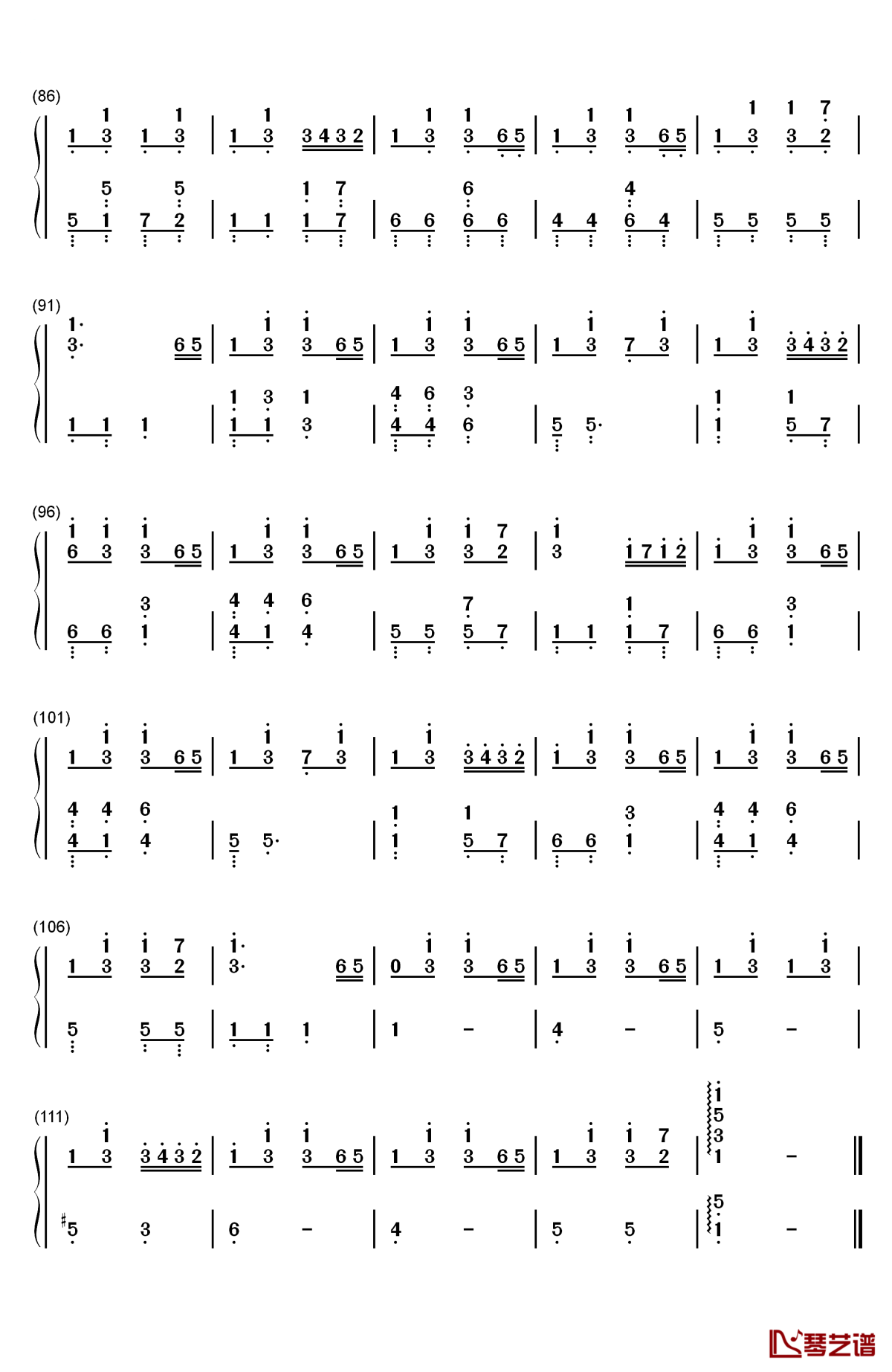 踩到猫儿钢琴简谱-数字双手-拜厄4