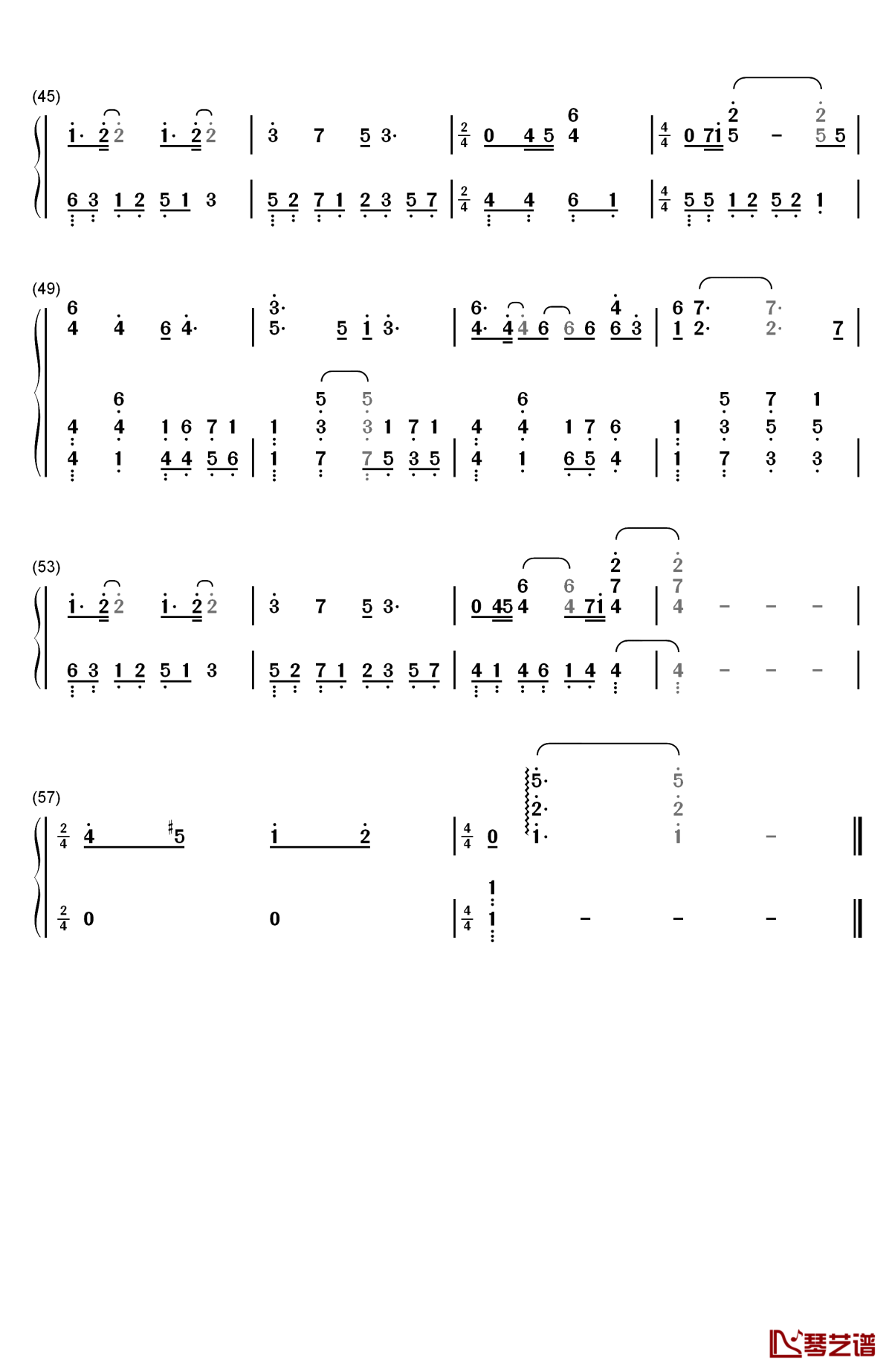 墨绿的夜钢琴简谱-数字双手-田馥甄3