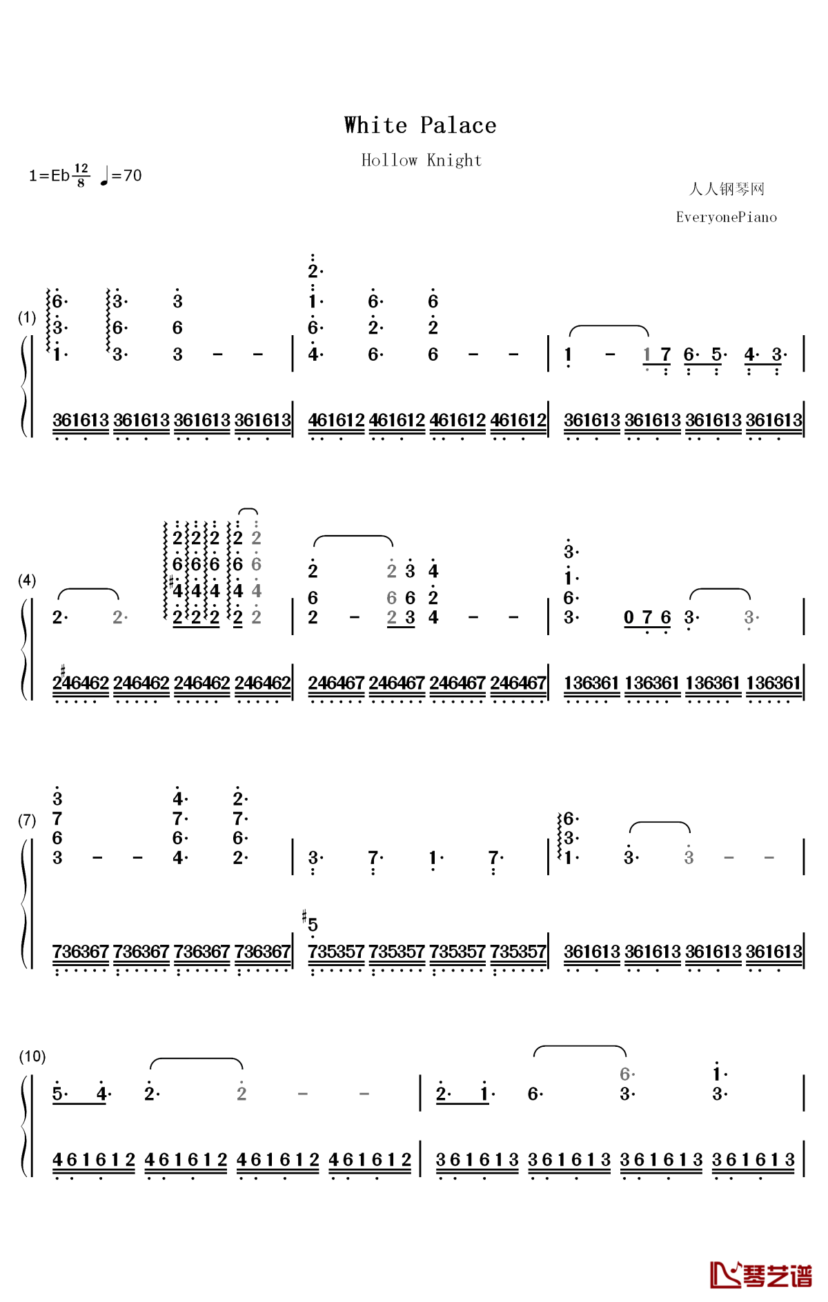 white palace钢琴简谱-数字双手-christopher larkin1