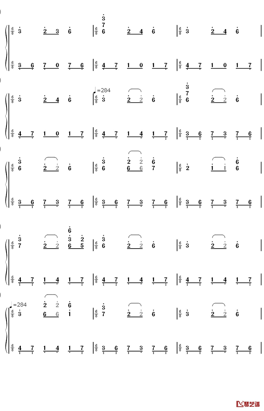 绯想天钢琴简谱-数字双手-东方project2