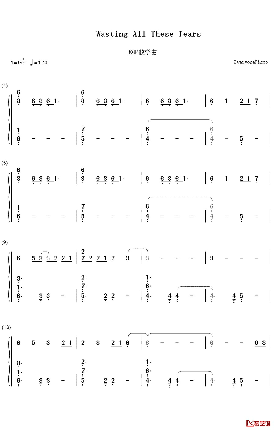 wasting all these tears钢琴简谱-数字双手-cassadee pope1