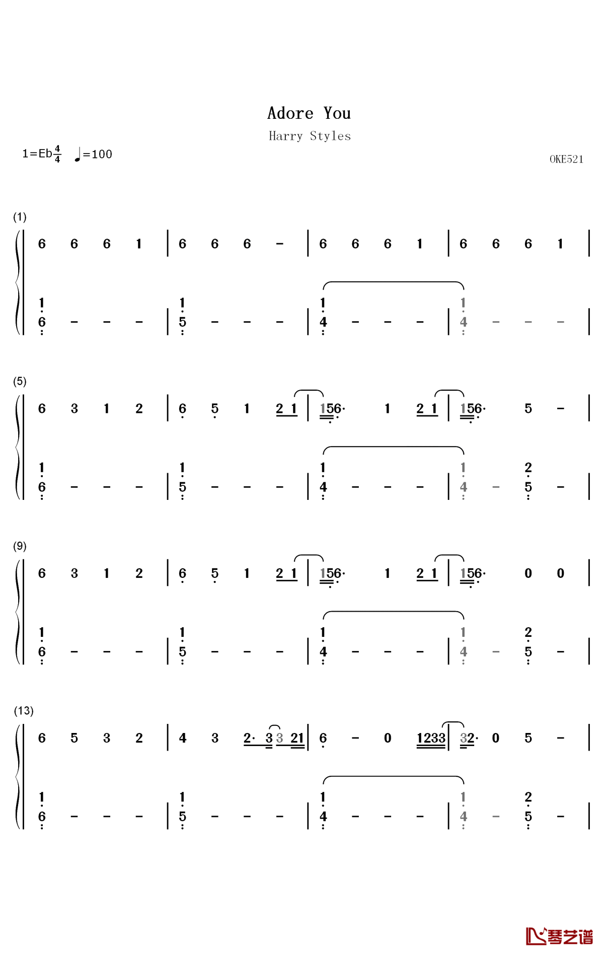 adore you钢琴简谱-数字双手-harry styles1