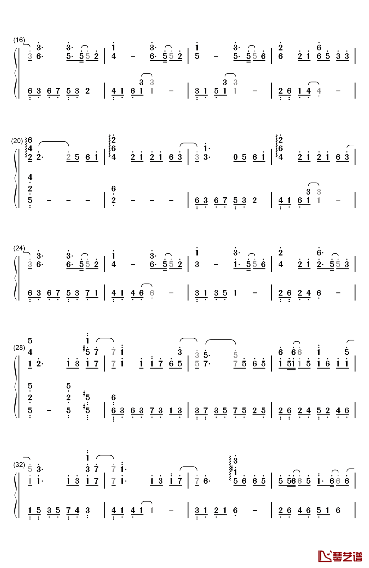 时间有泪钢琴简谱-数字双手-张碧晨2