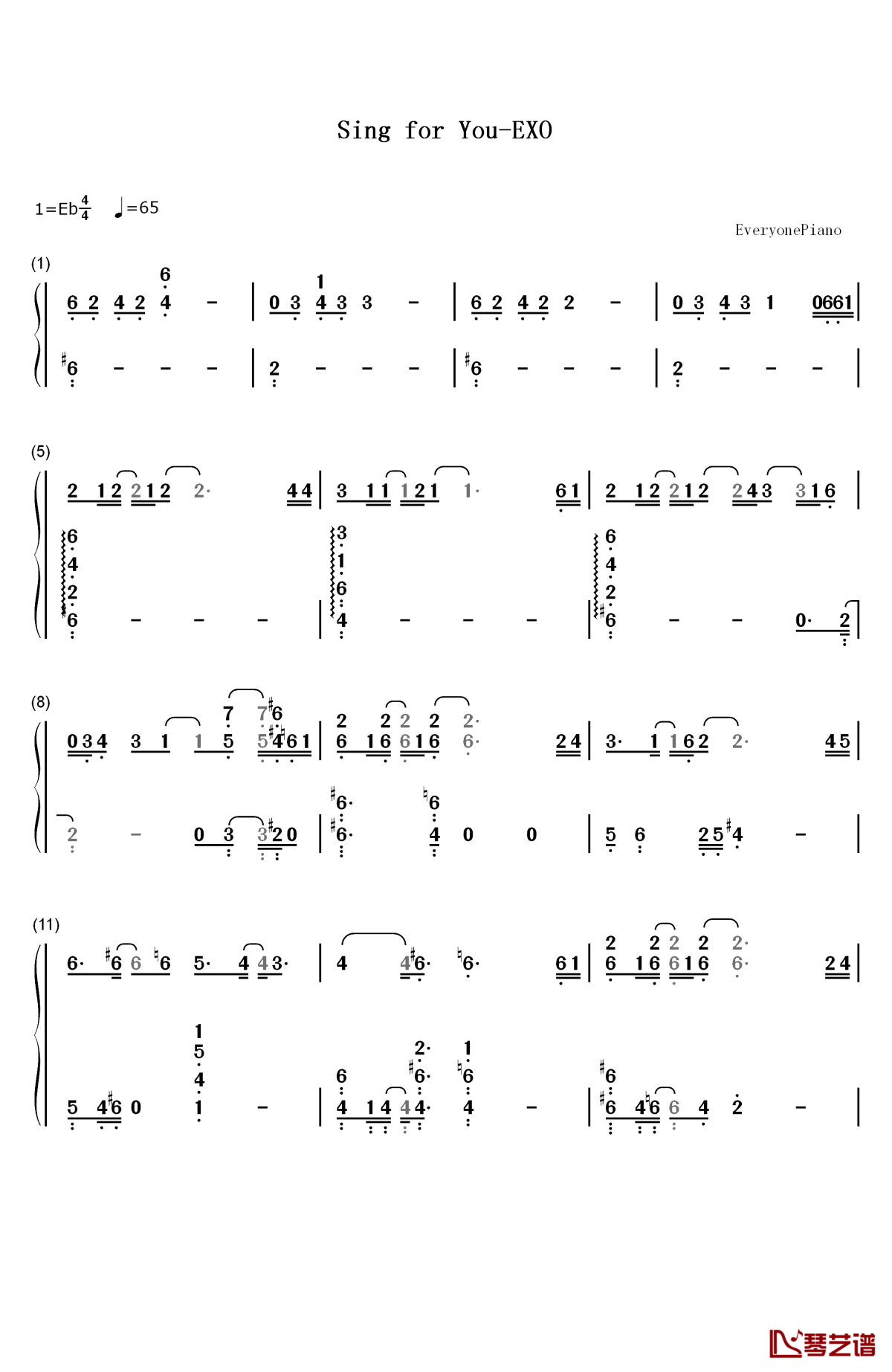 sing for you钢琴简谱-数字双手-exo1