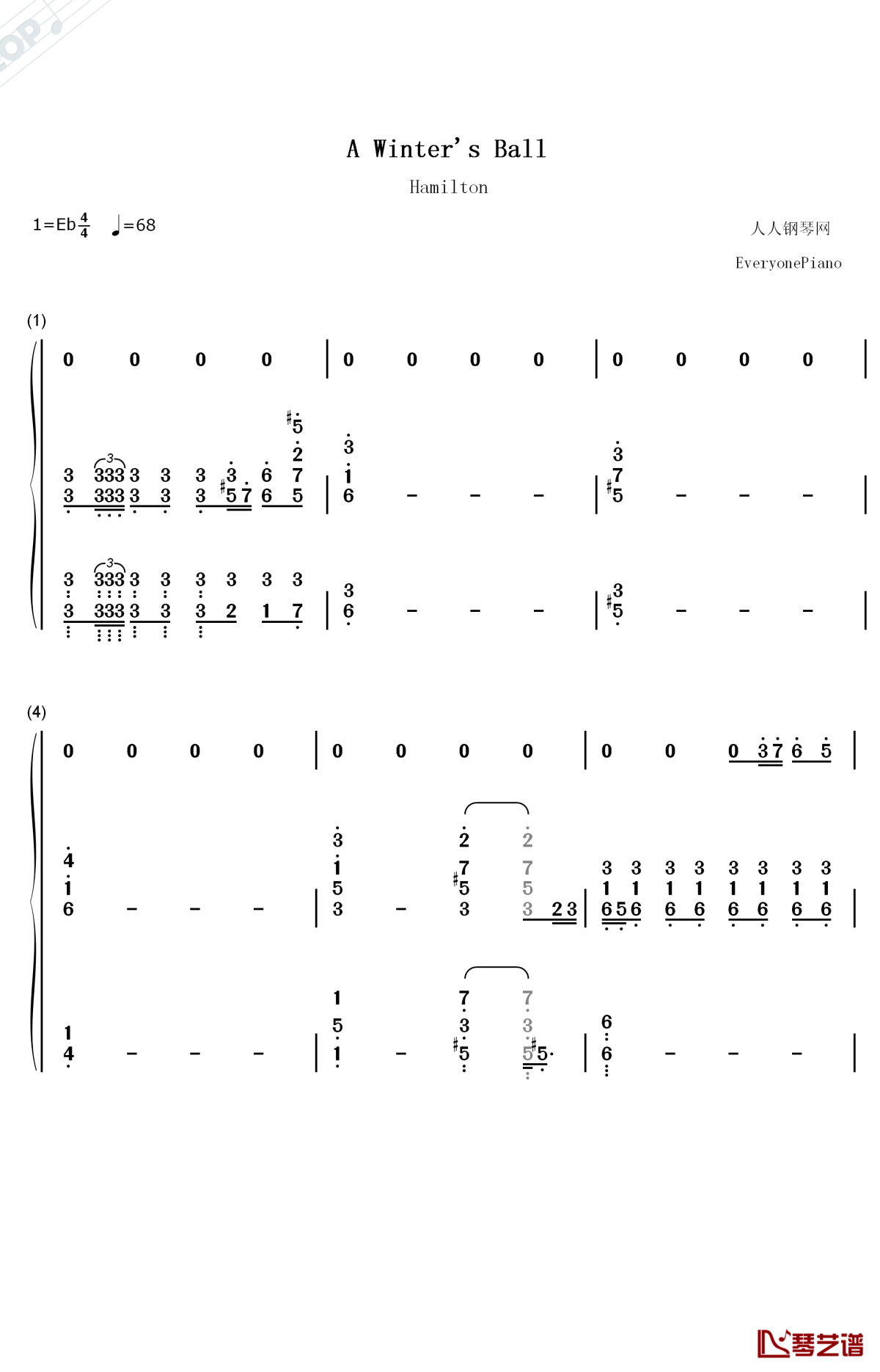 a winters ball钢琴简谱-数字双手-lin-manuel miranda1