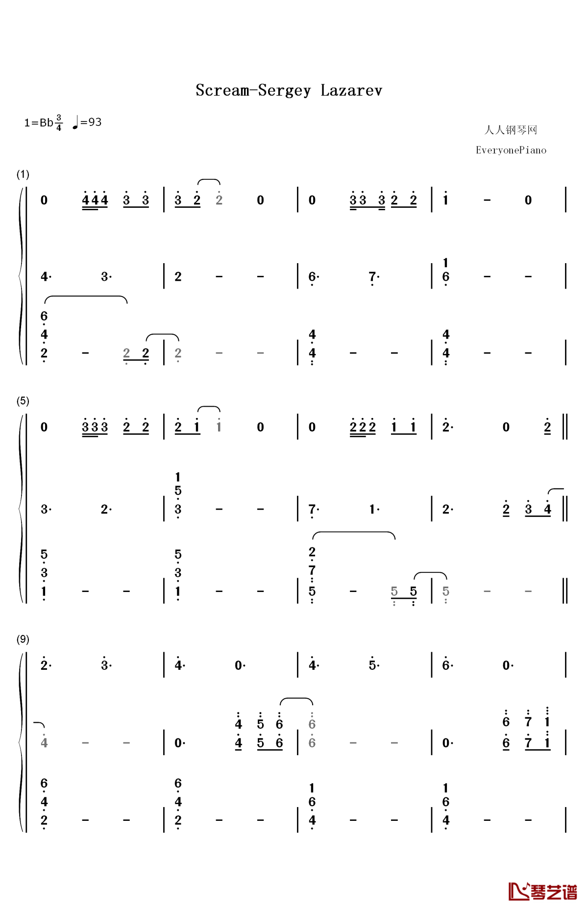 scream钢琴简谱-数字双手-sergey lazarev1