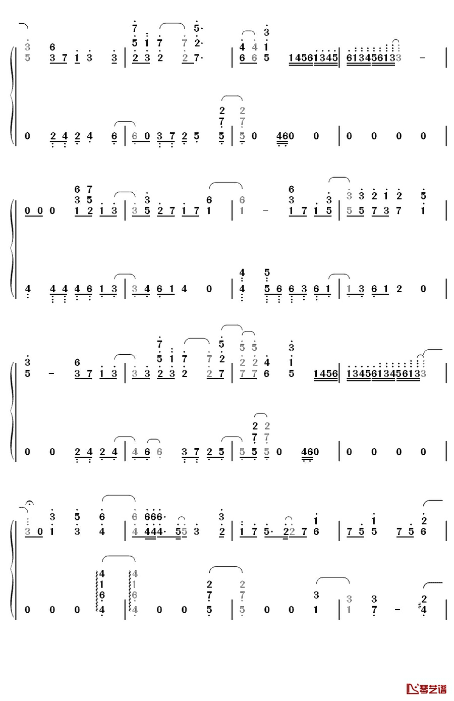 ティアオイエツォン钢琴简谱-数字双手-东方project4