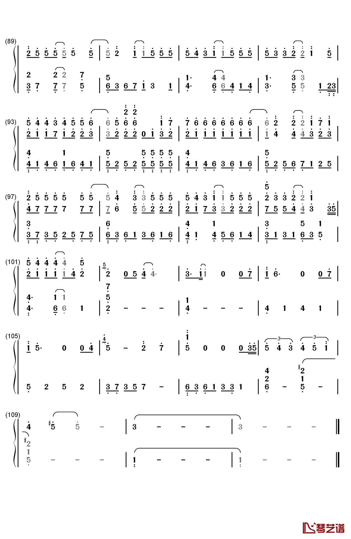 爱情怎么喊停钢琴简谱-数字双手-曾沛慈5