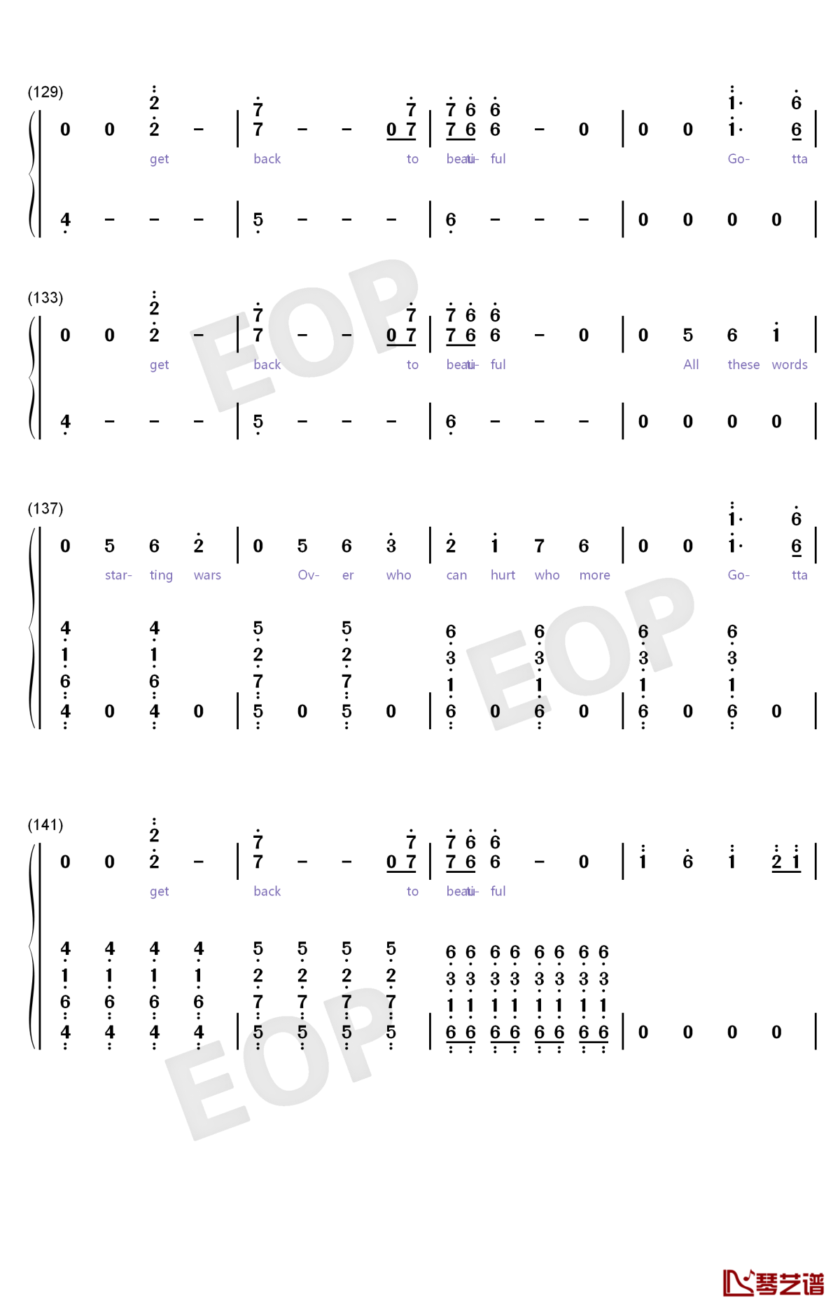 back to beautiful钢琴简谱-数字双手-sofia carson alan walker8