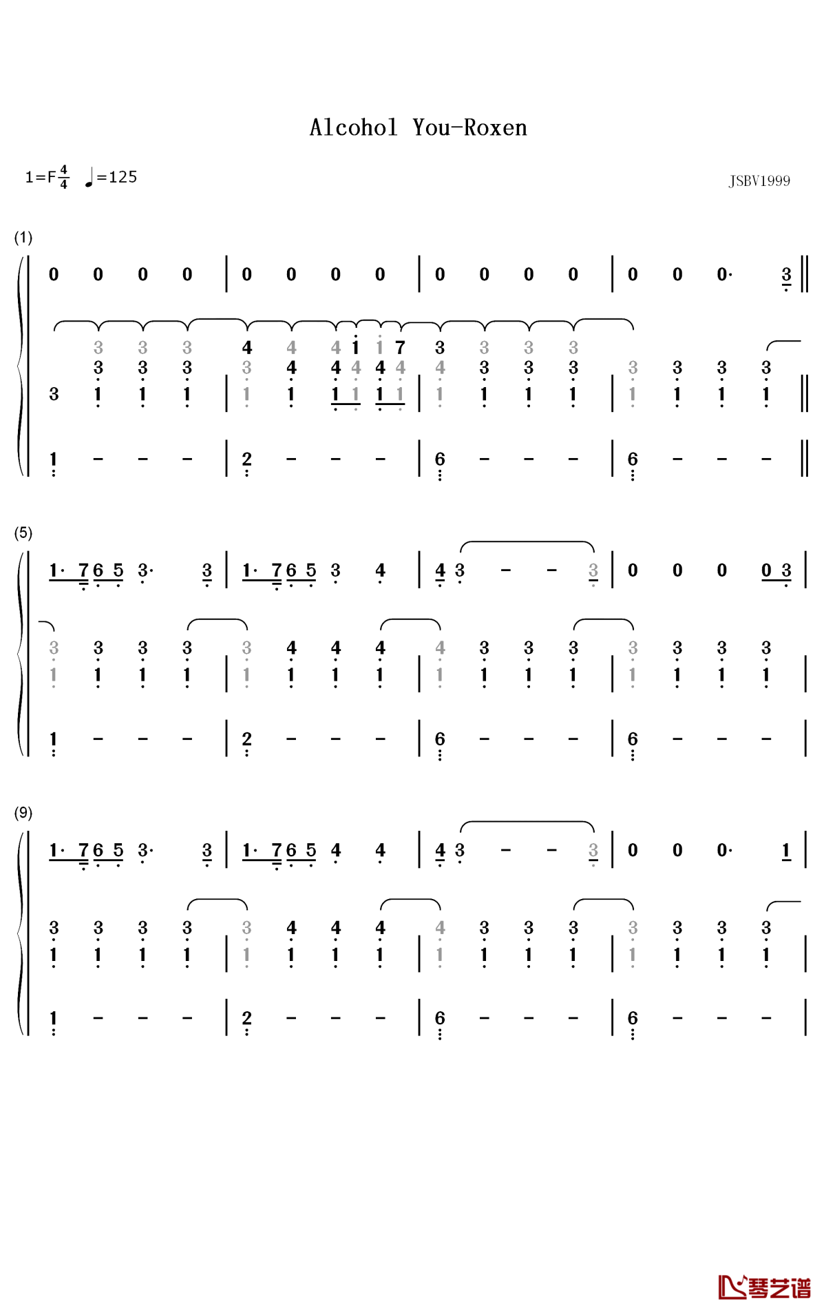 alcohol you钢琴简谱-数字双手-roxen1