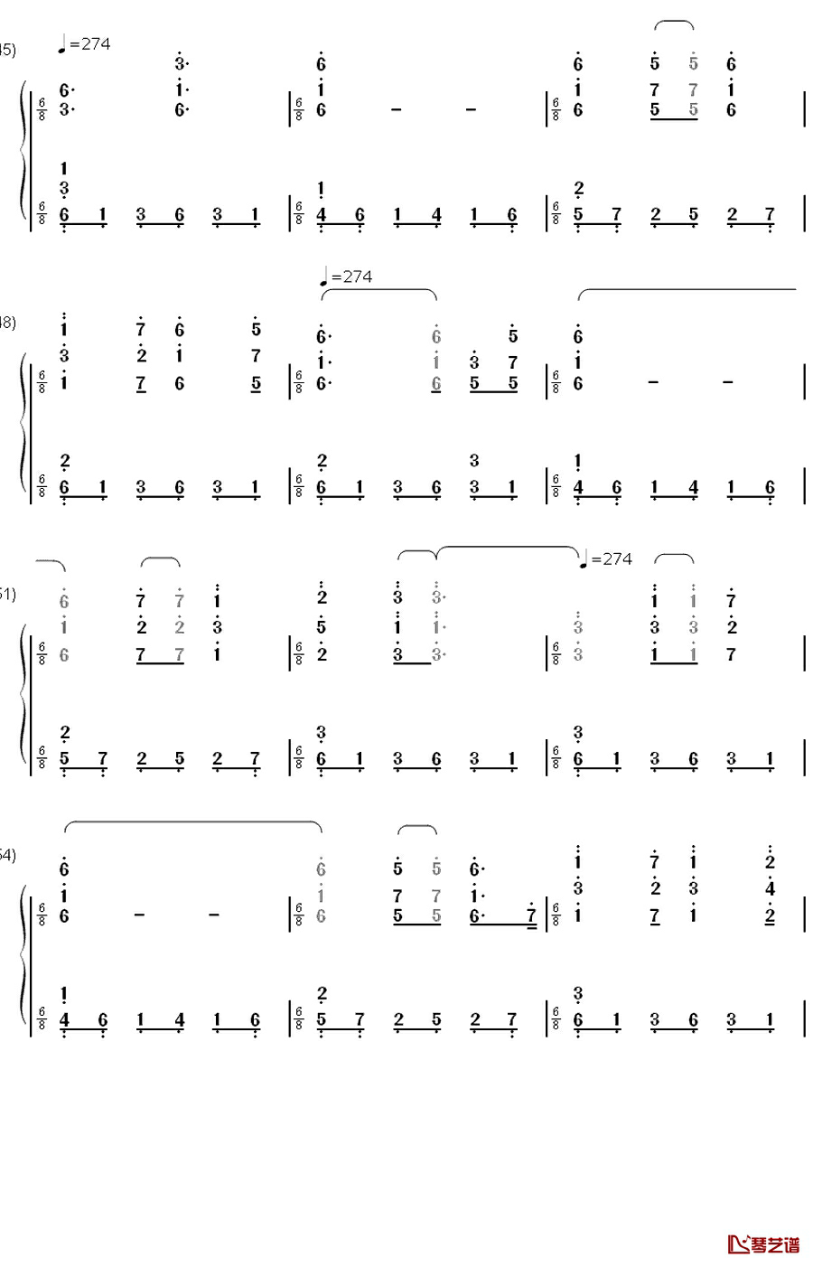 绯想天钢琴简谱-数字双手-东方project12