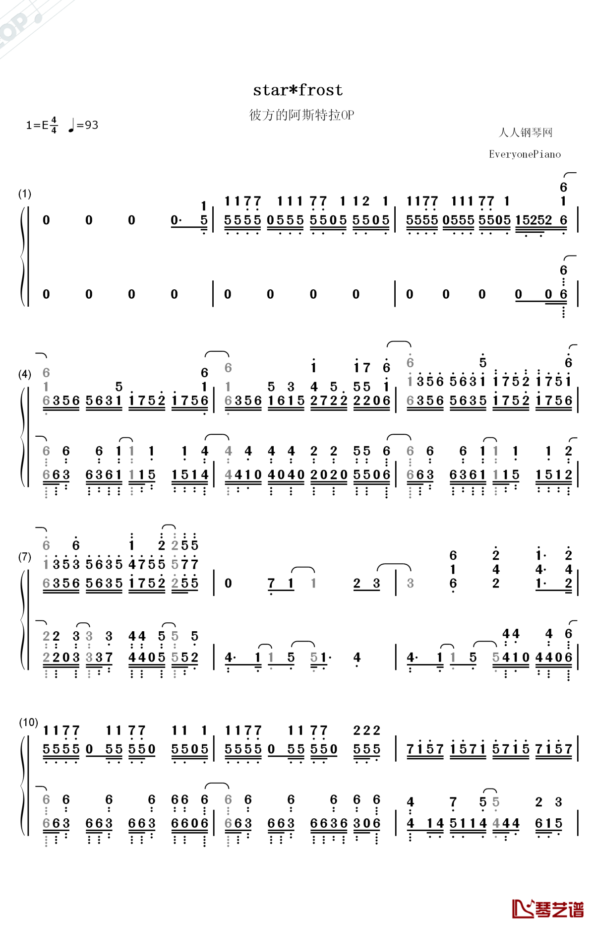star frost钢琴简谱-数字双手-nonoc1