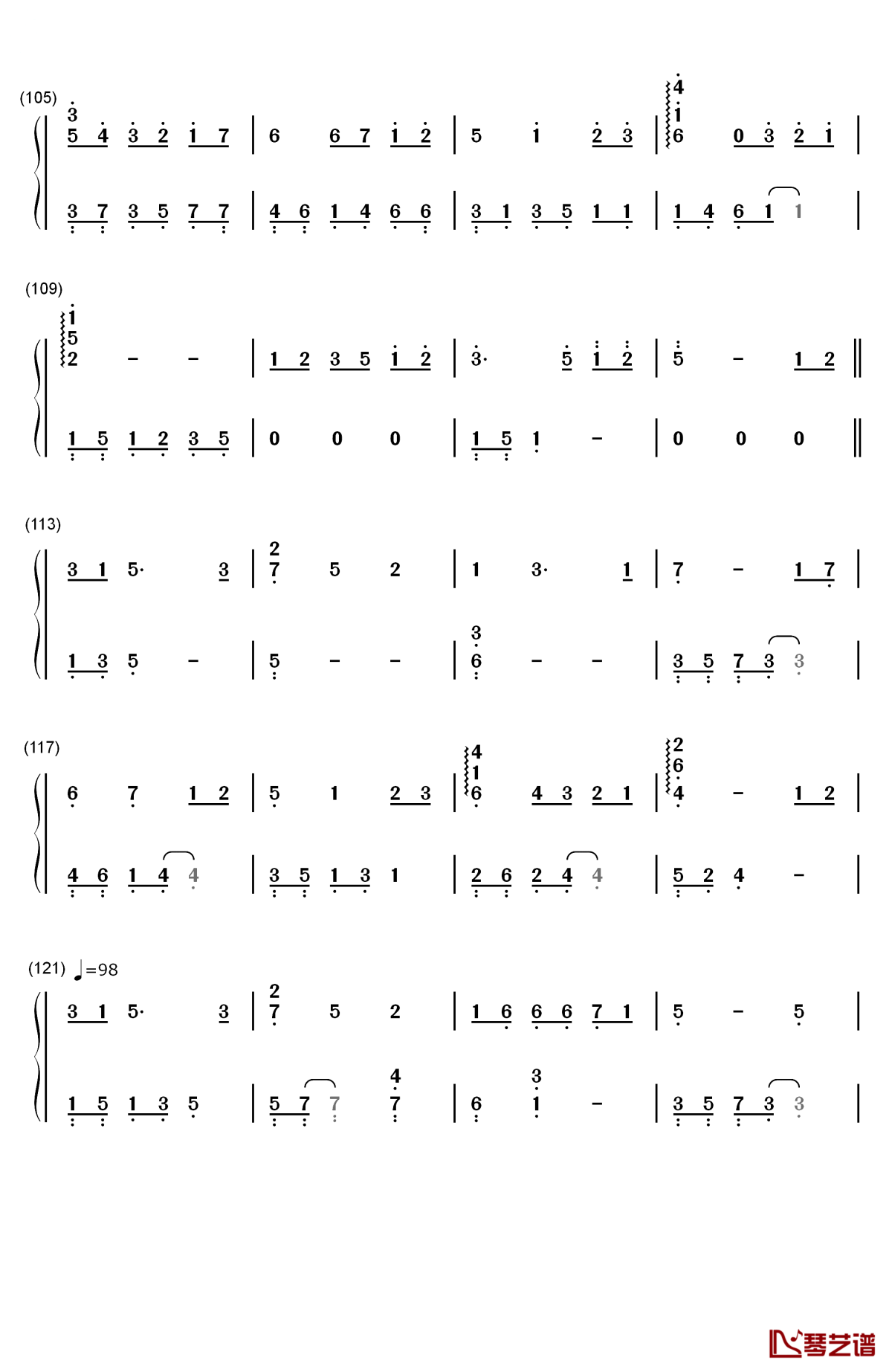 いつも何度でも钢琴简谱-数字双手-木村弓6