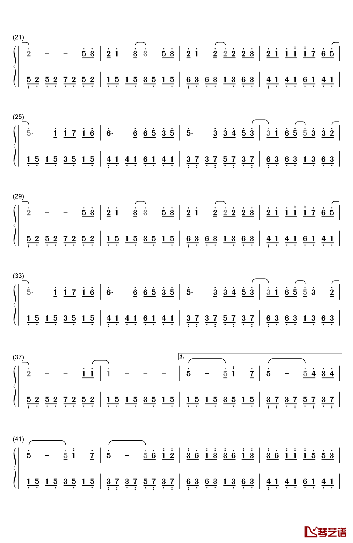 笔记钢琴简谱-数字双手-周笔畅2