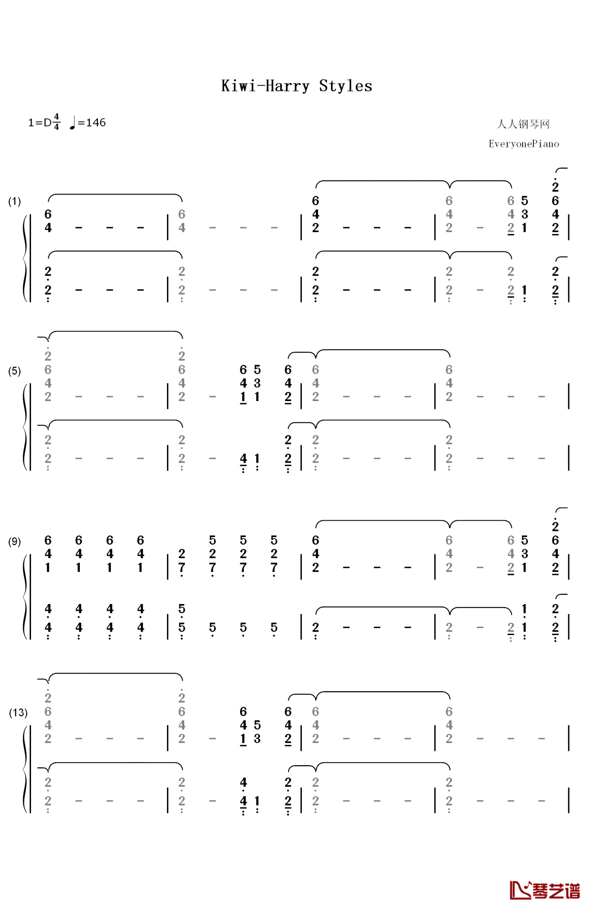 kiwi钢琴简谱-数字双手-harry styles1