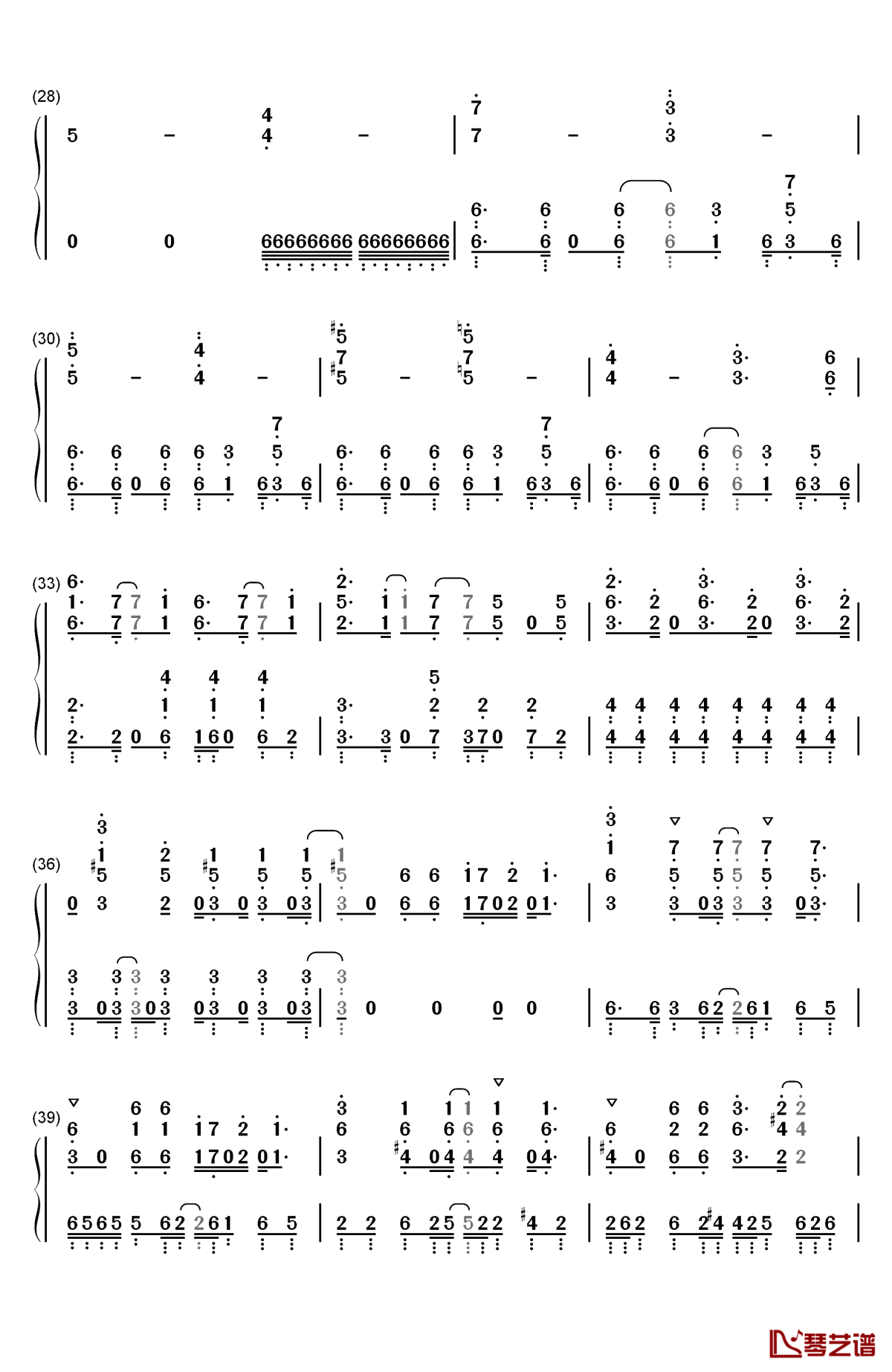 コノユビトマレ钢琴简谱-数字双手-junna3