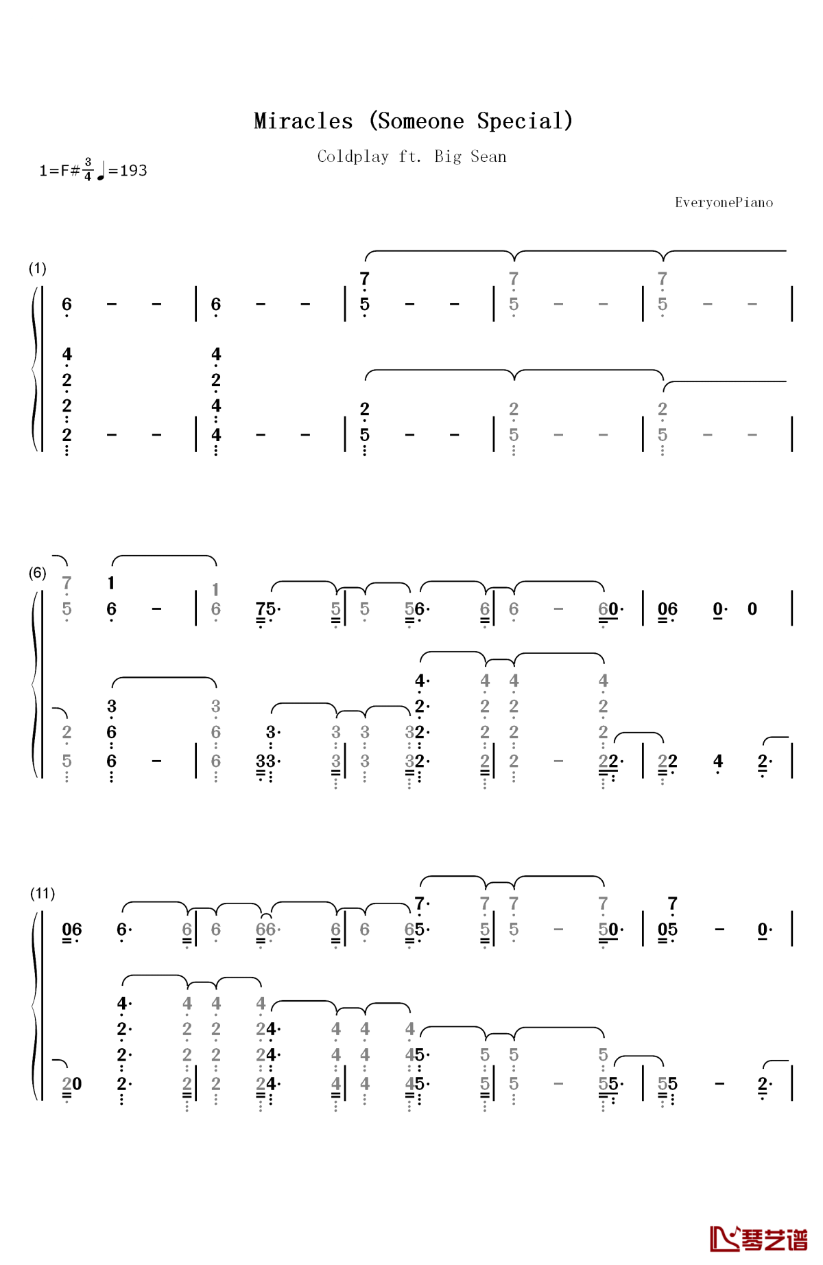 miracles someone special钢琴简谱-数字双手-coldplay ft big sean1