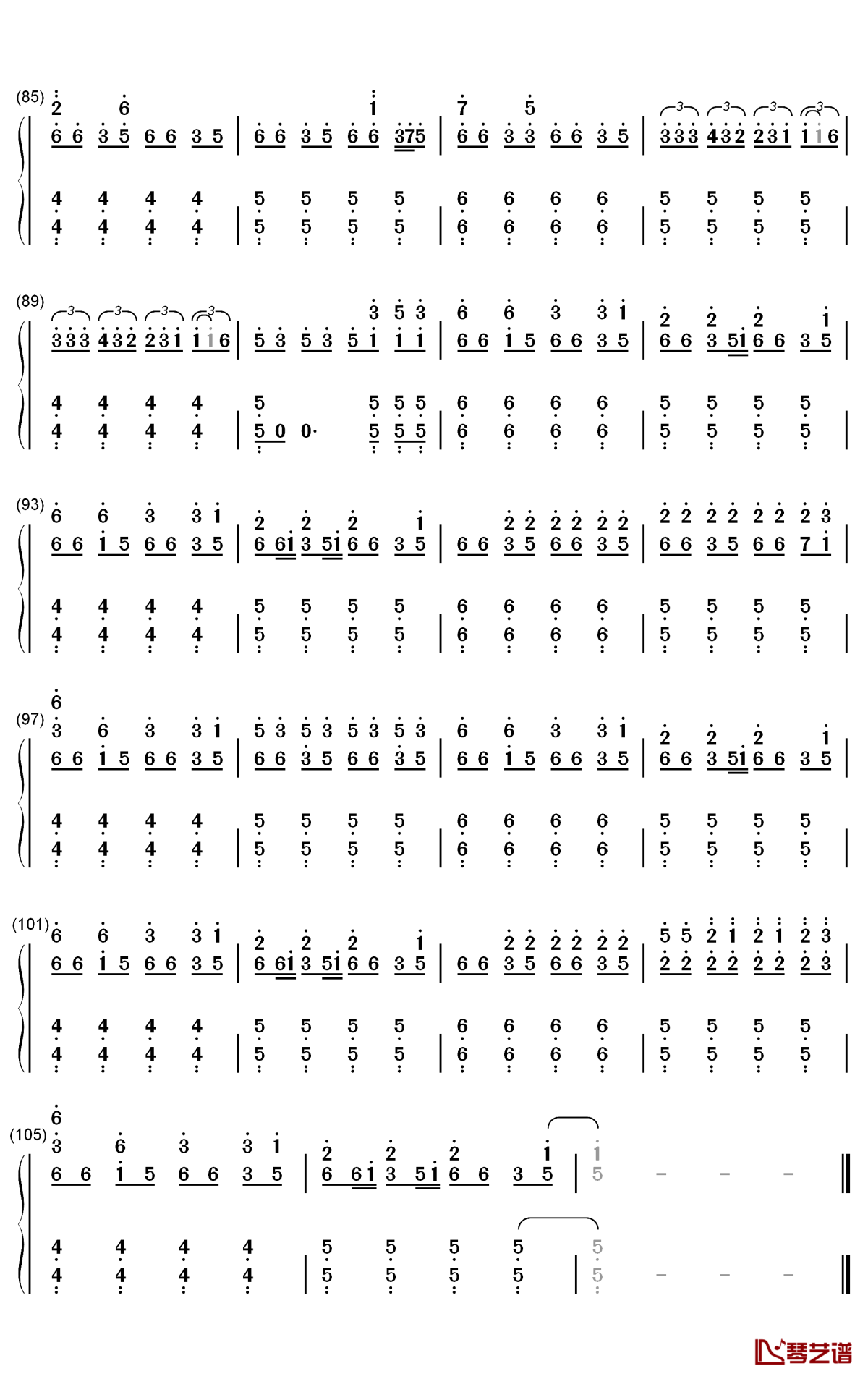 on简谱-防弹少年团歌曲-数字双手曲谱5