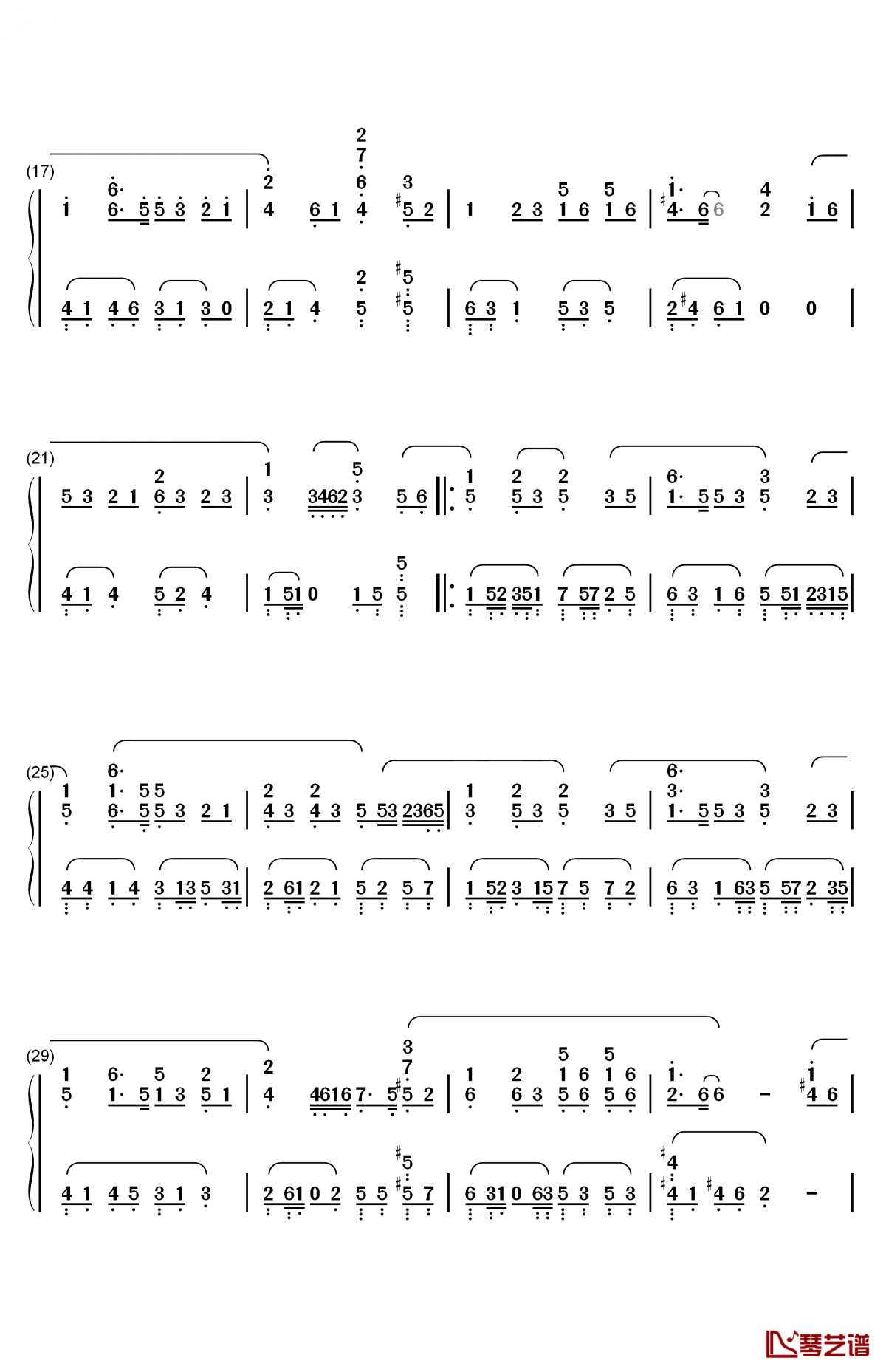 祝福钢琴简谱-数字双手-张学友2