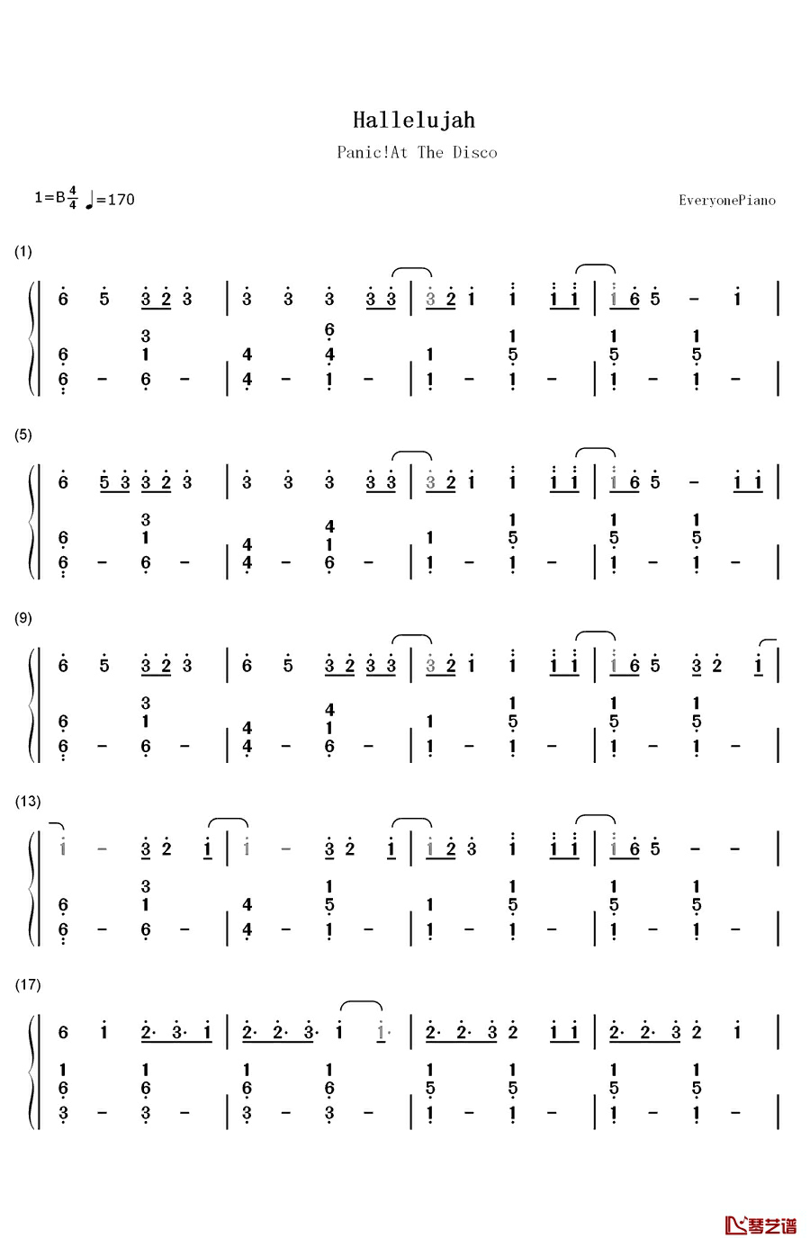 hallelujah钢琴简谱-数字双手-panic! at the disco1