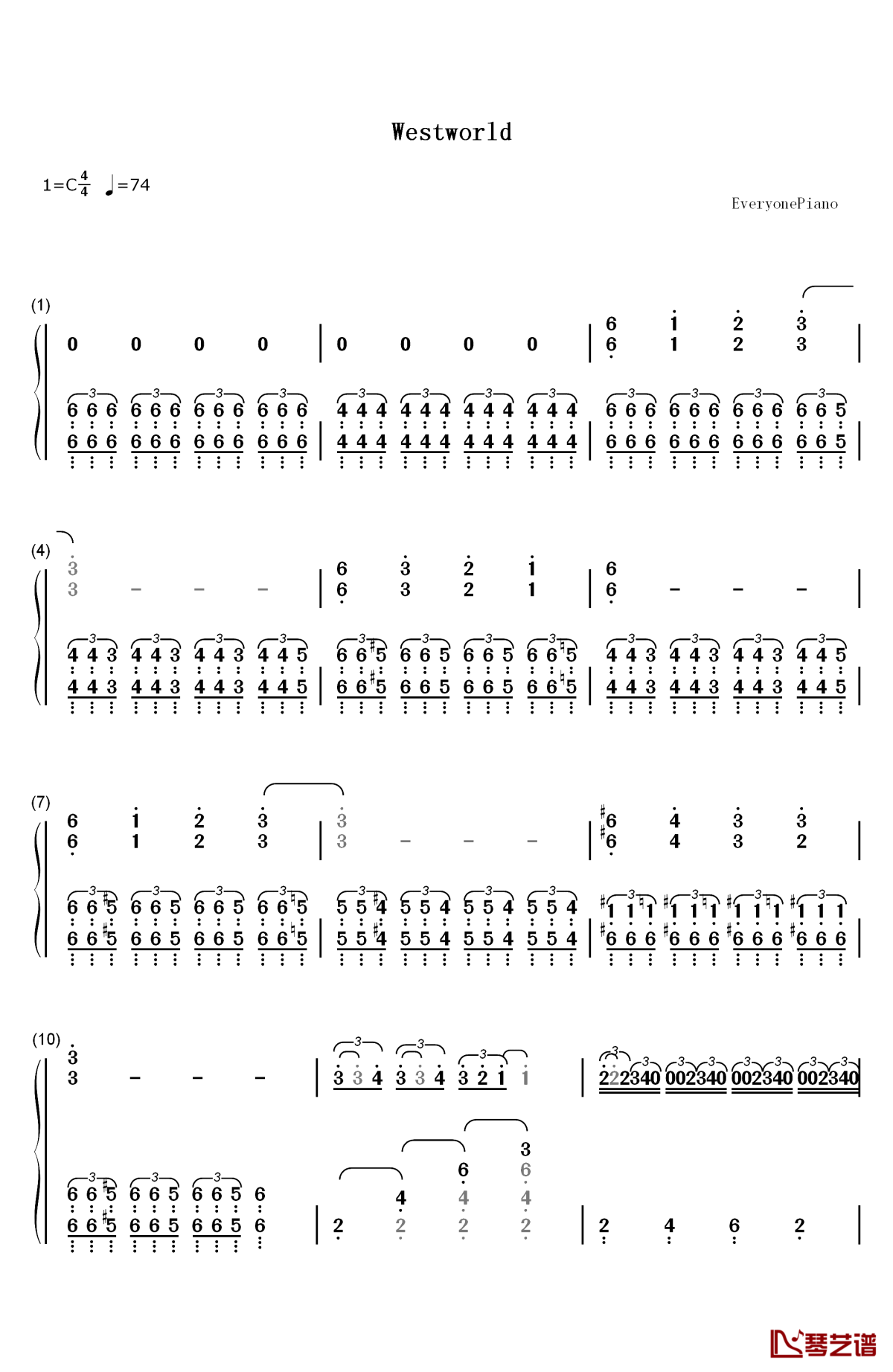 main title theme westworld钢琴简谱-数字双手-ramin djawadi1