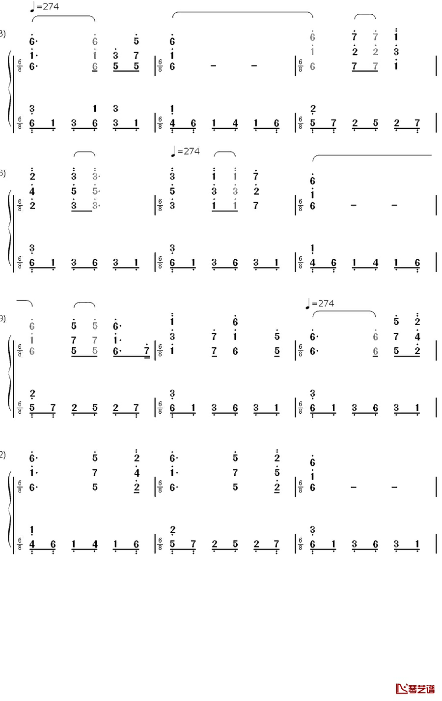 绯想天钢琴简谱-数字双手-东方project11