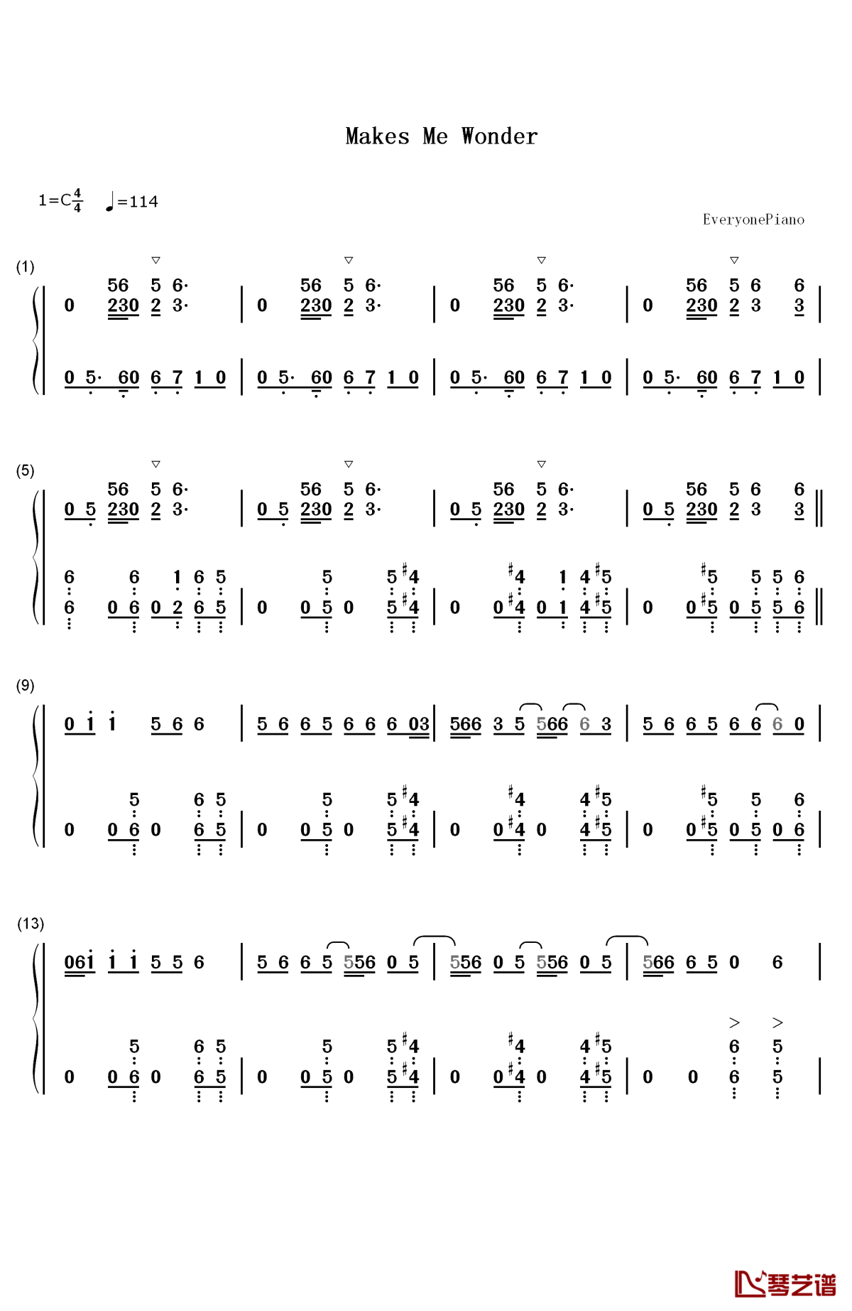 makes me wonder钢琴简谱-数字双手-maroon 51