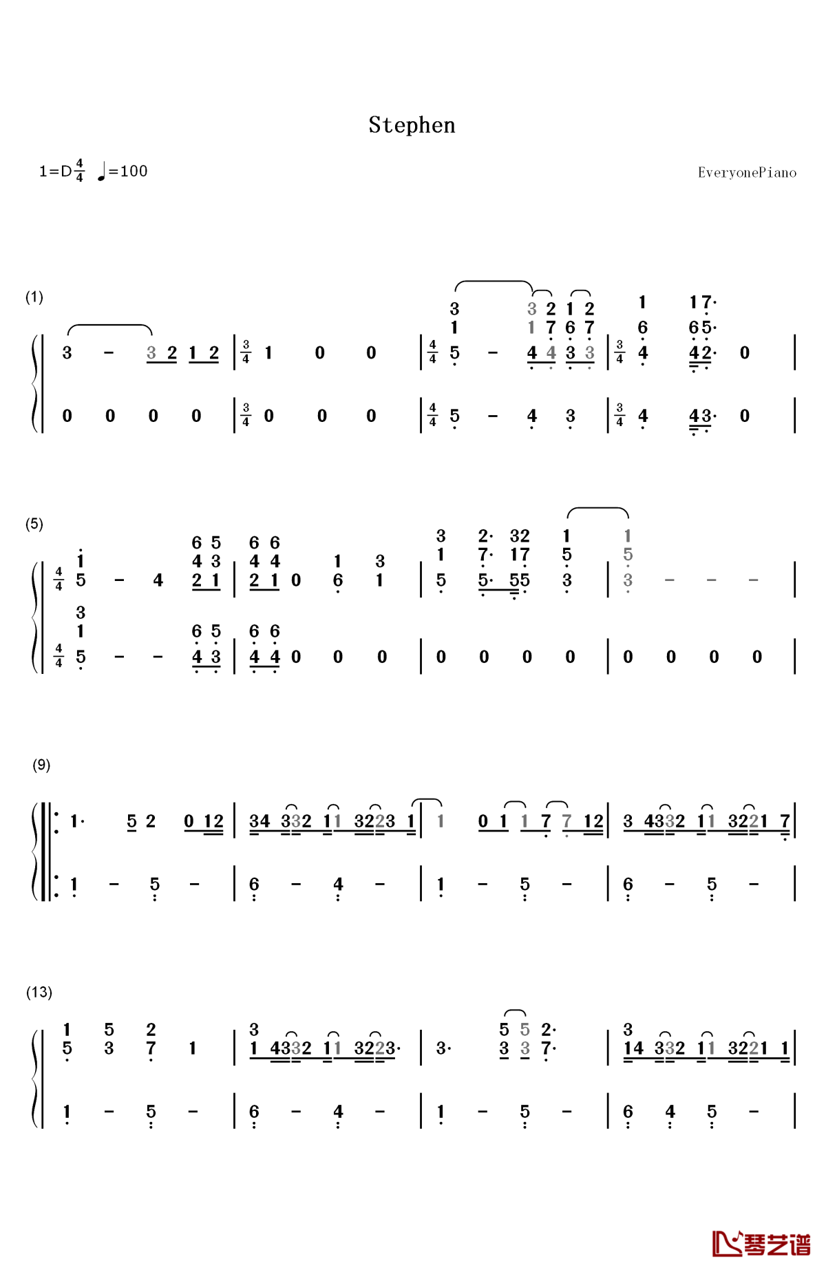 stephen钢琴简谱-数字双手-kesha1