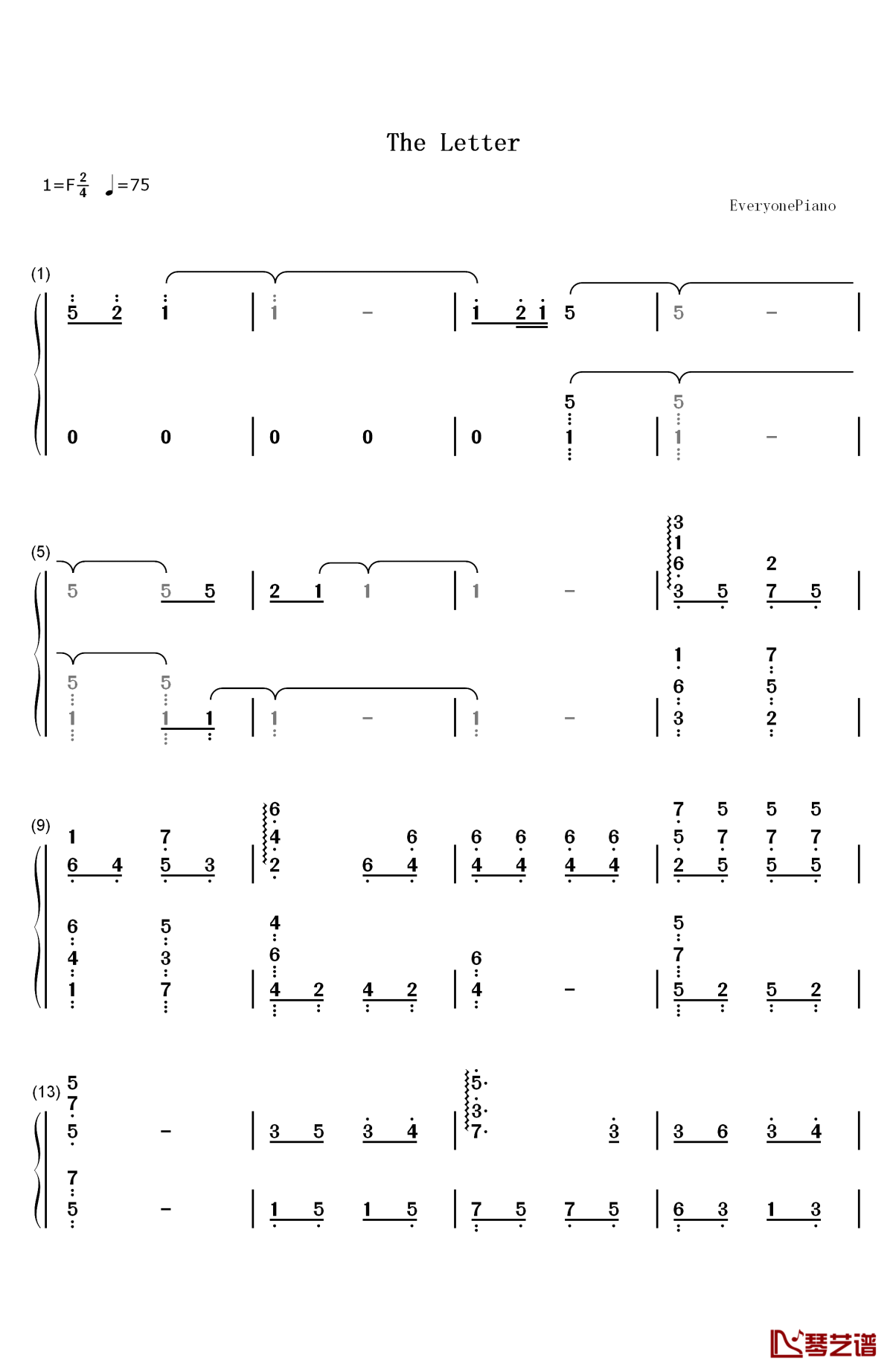 the letter钢琴简谱-数字双手-kivλ1