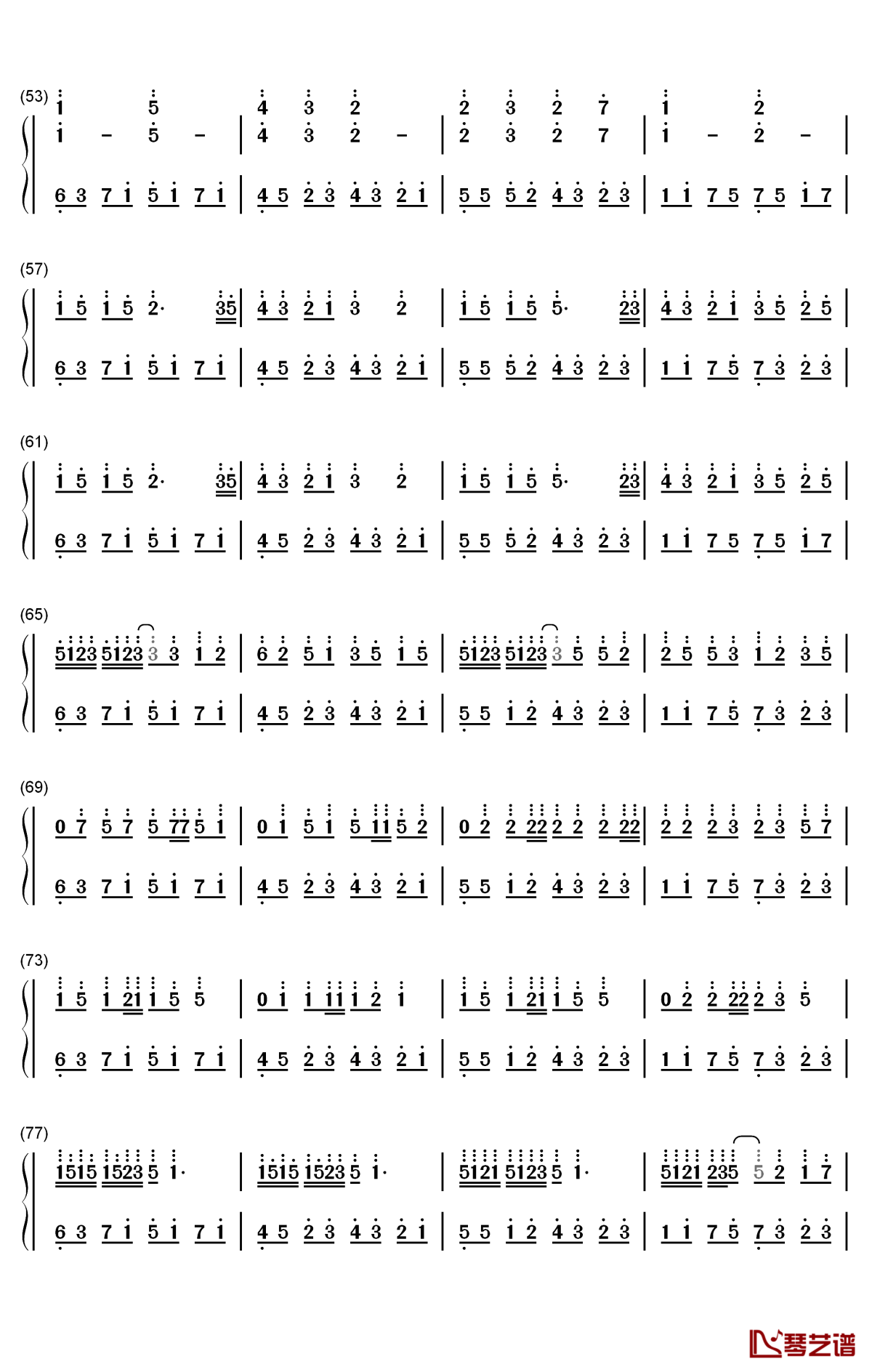 森林钢琴简谱-数字双手-灰澈3