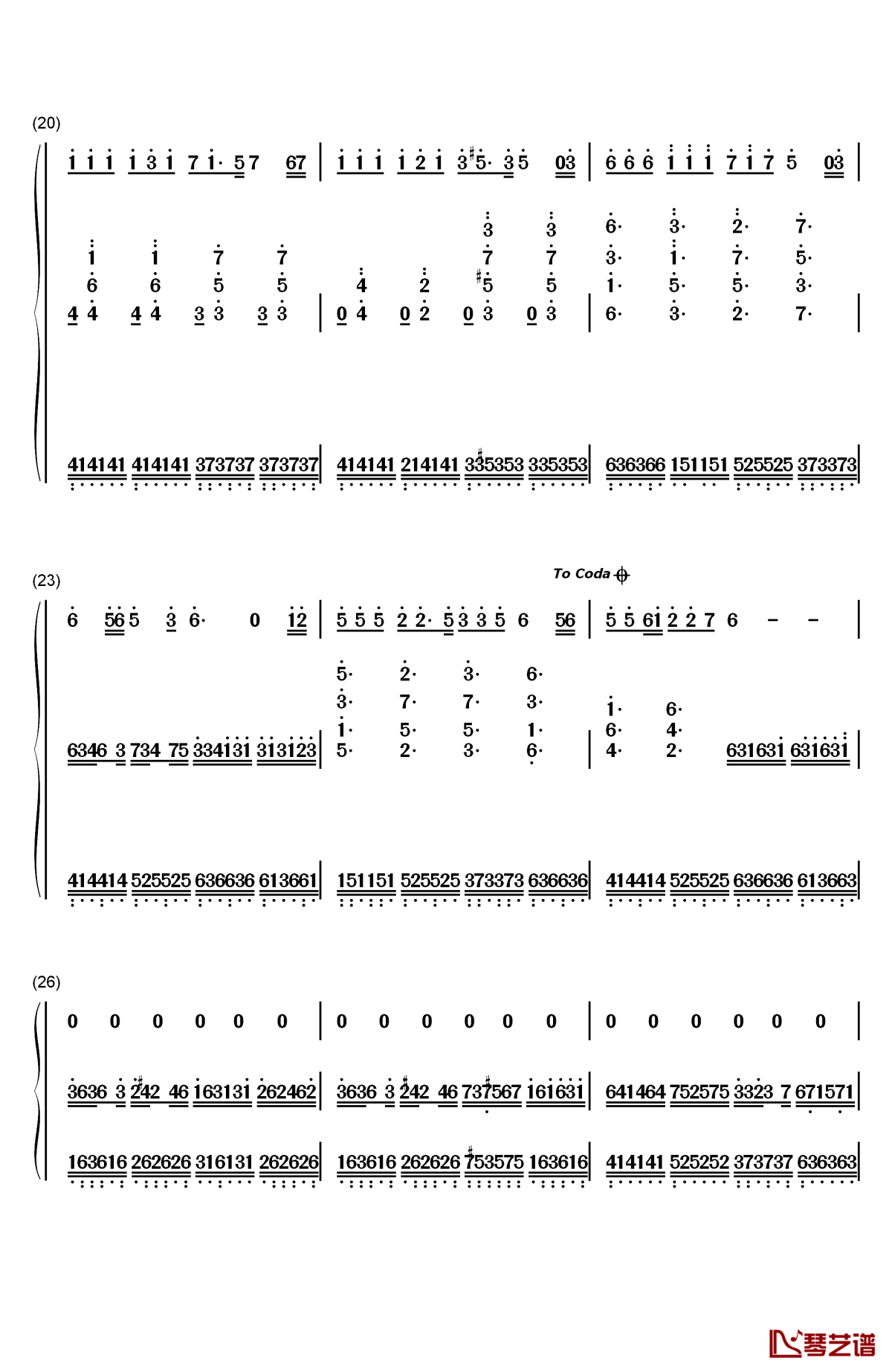 暗涌钢琴简谱-数字双手-王菲3