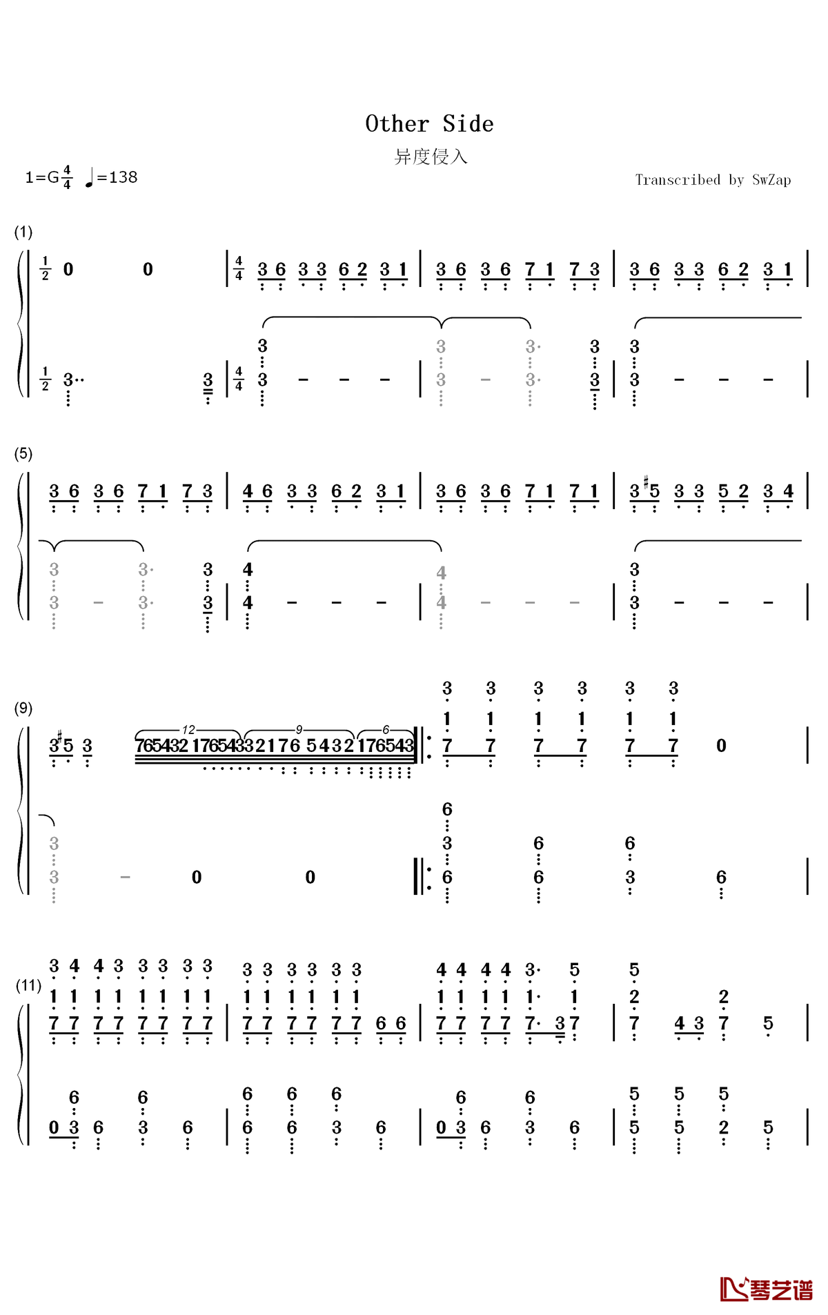 other side钢琴简谱-数字双手-miyavi1