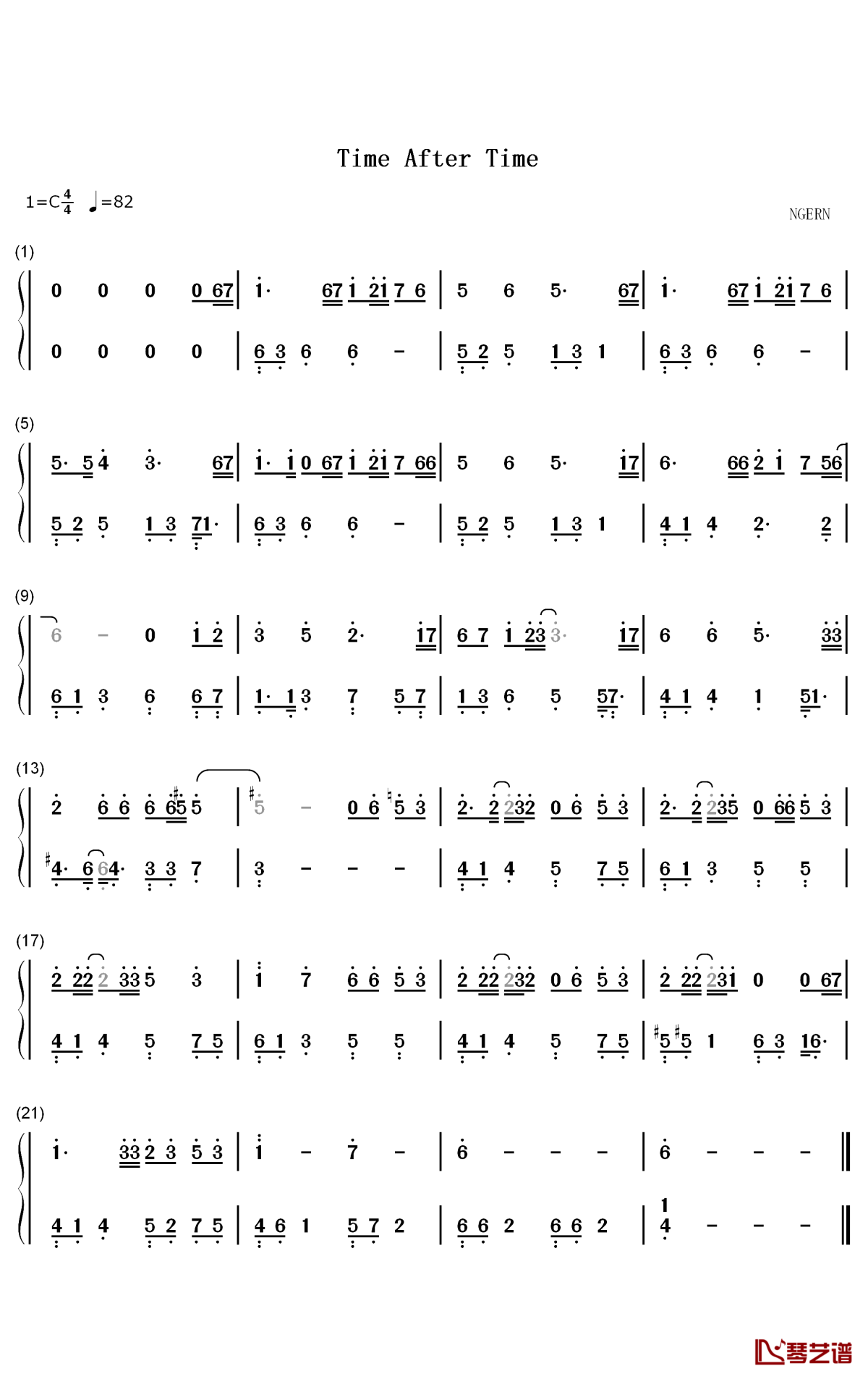 time after time钢琴简谱-数字双手-仓木麻衣1