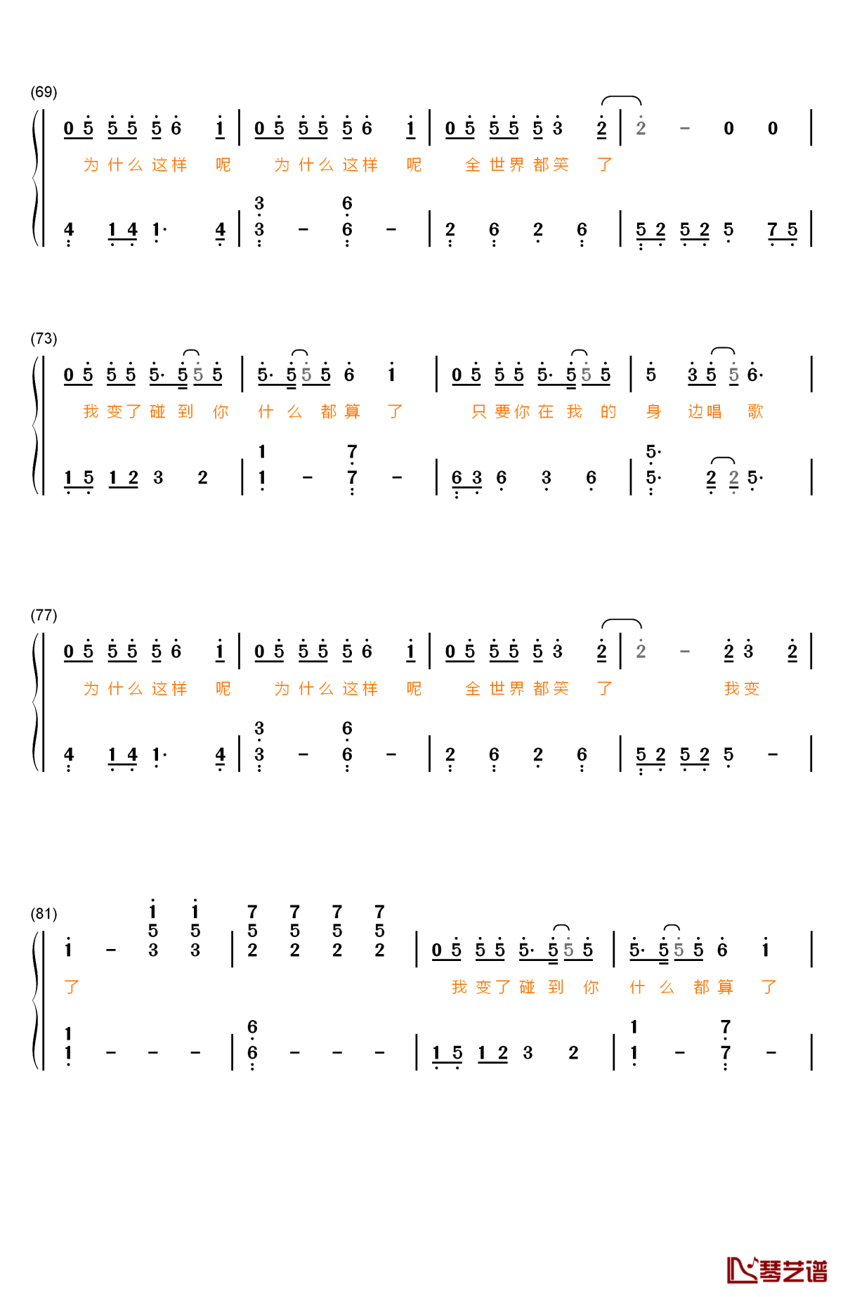 我变了钢琴简谱-数字双手-李宇春5